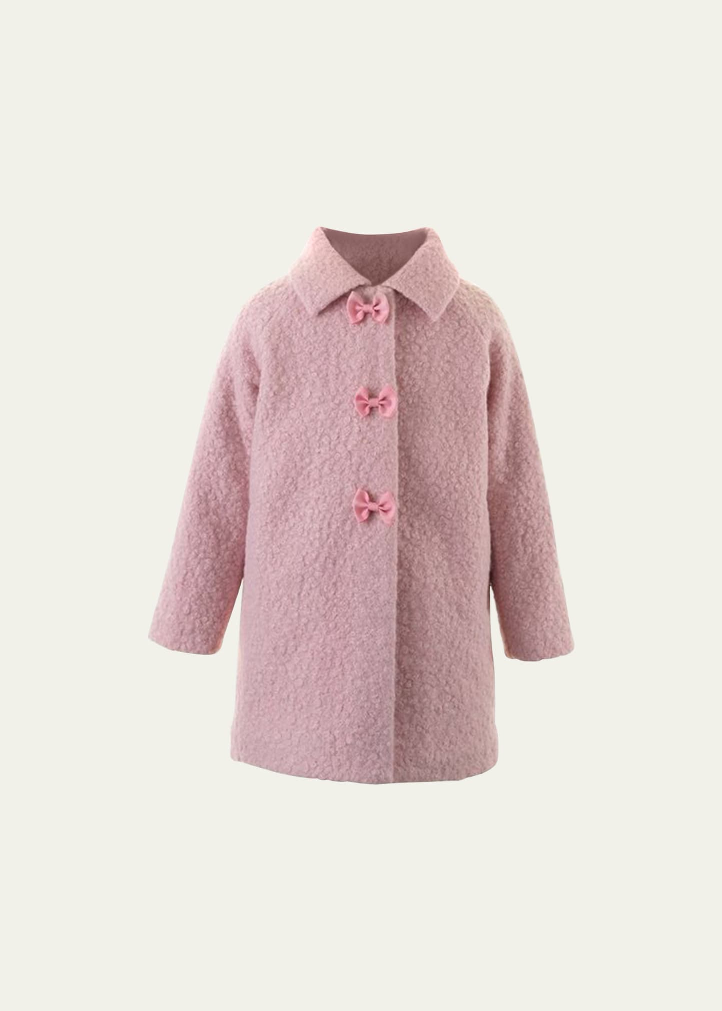 Rachel Riley Kids' Girl's Bow Buttons Boucle Coat In Pink