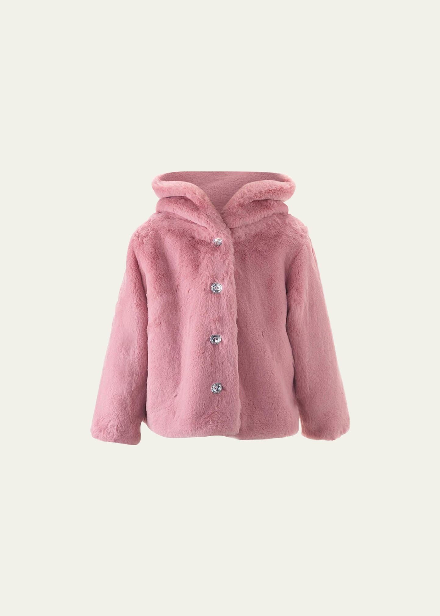 Shop Rachel Riley Girl's Faux Fur Hooded Jacket In Pink