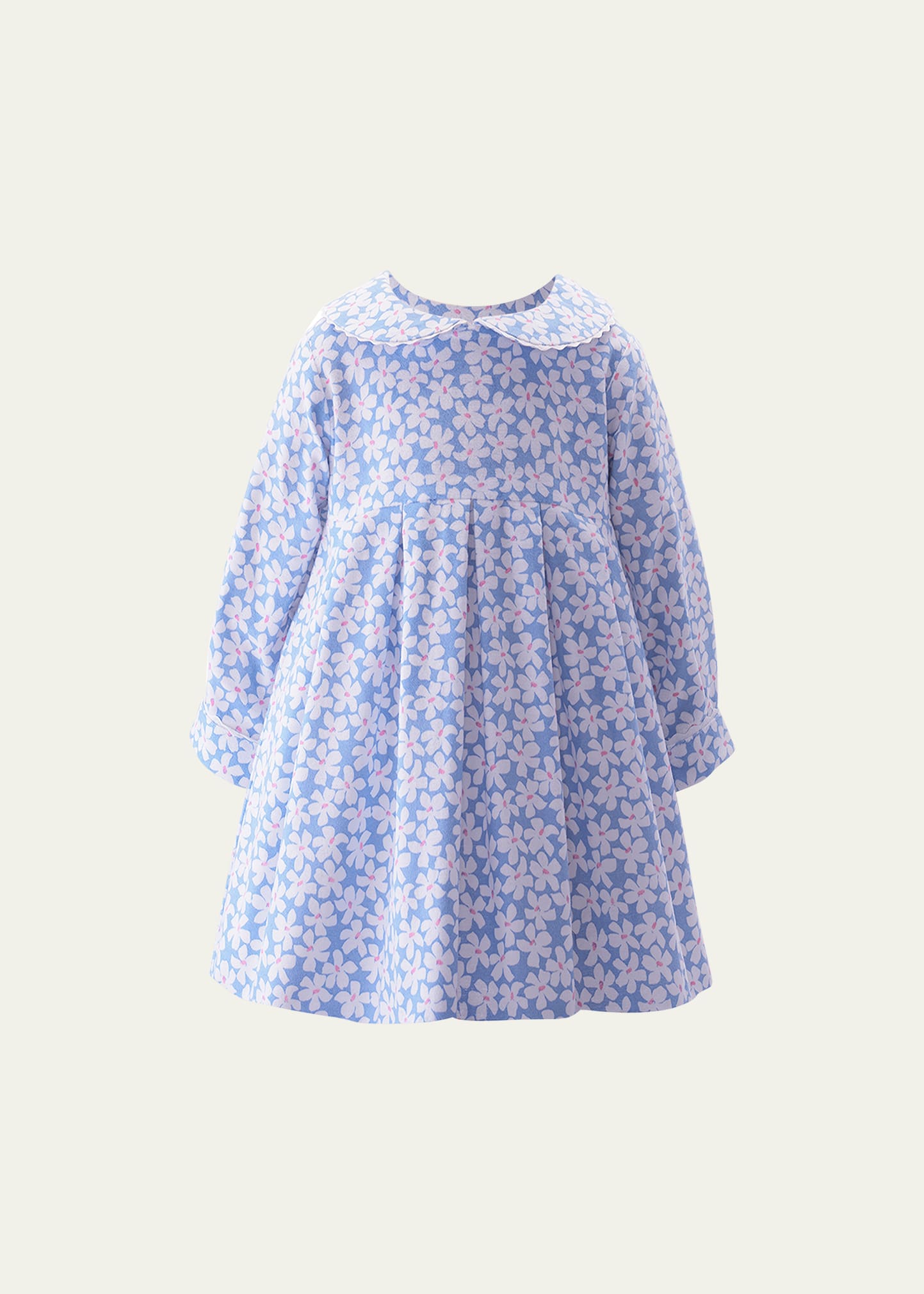 Rachel Riley Kids' Girl's Daisy-print Pleated Dress In Blue