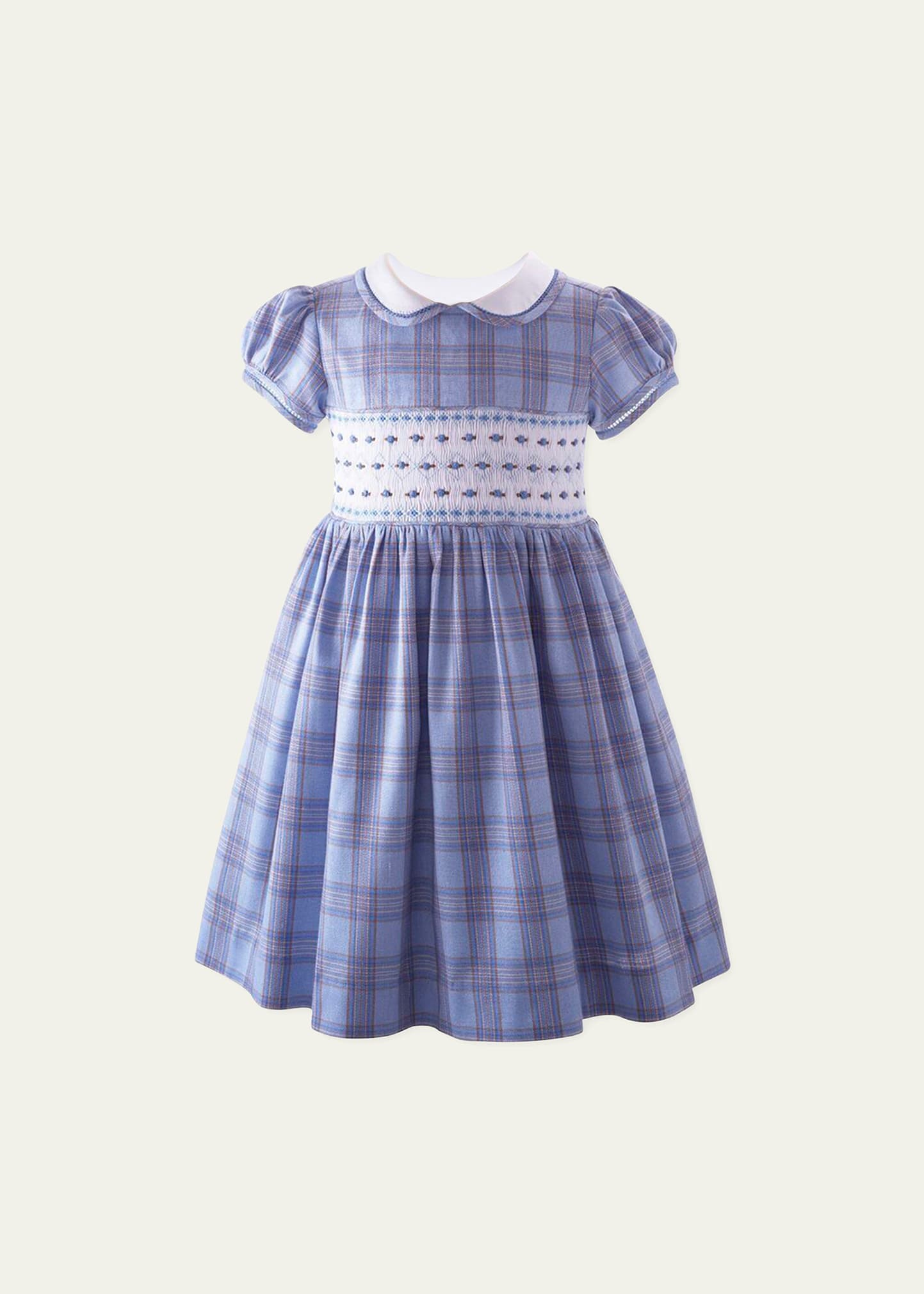 Shop Rachel Riley Girl's Smocked Tartan-print Dress In Blue