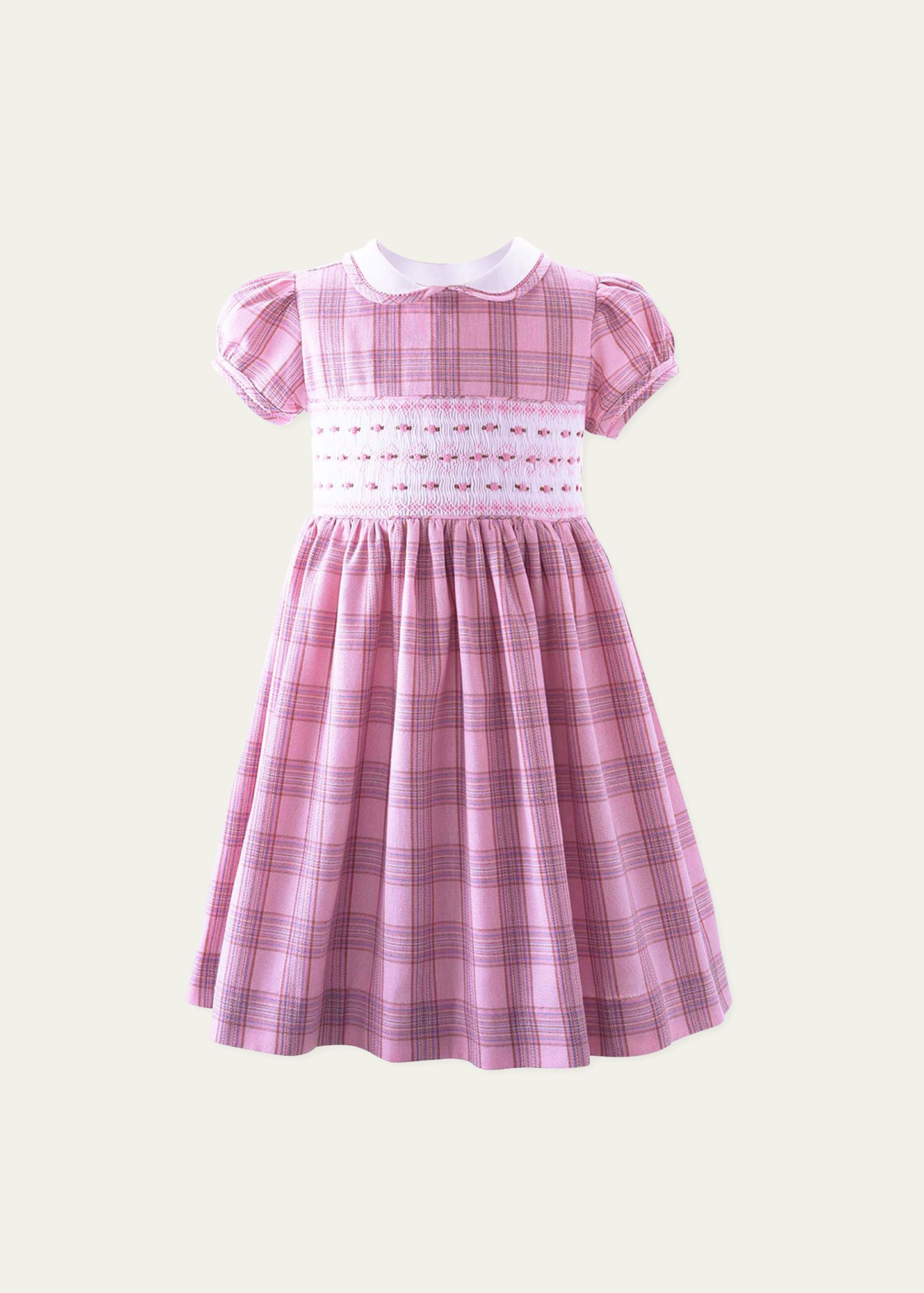 Rachel Riley Kids' Girl's Smocked Tartan-print Dress In Pink
