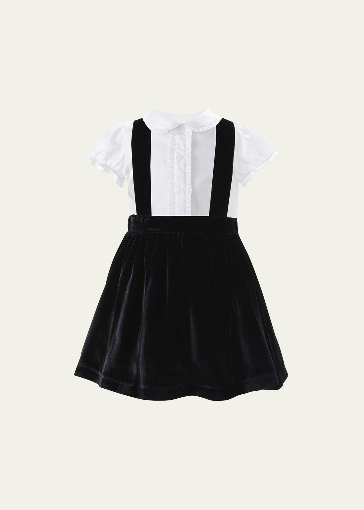 Girl's Velvet Pinafore Skirt W/ Blouse Set, Size 2-10