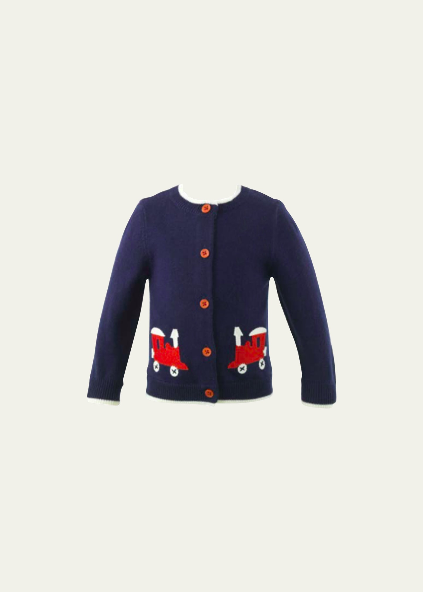 Rachel Riley Kids' Boy's Train Intarsia Cardigan In Navy