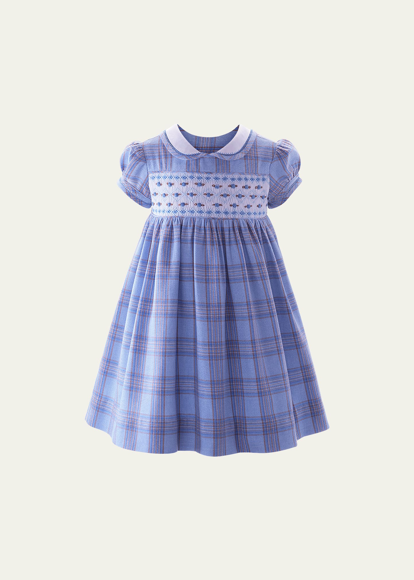 Rachel Riley Kids' Girl's Smocked Tartan-print Dress W/ Bloomers In Blue