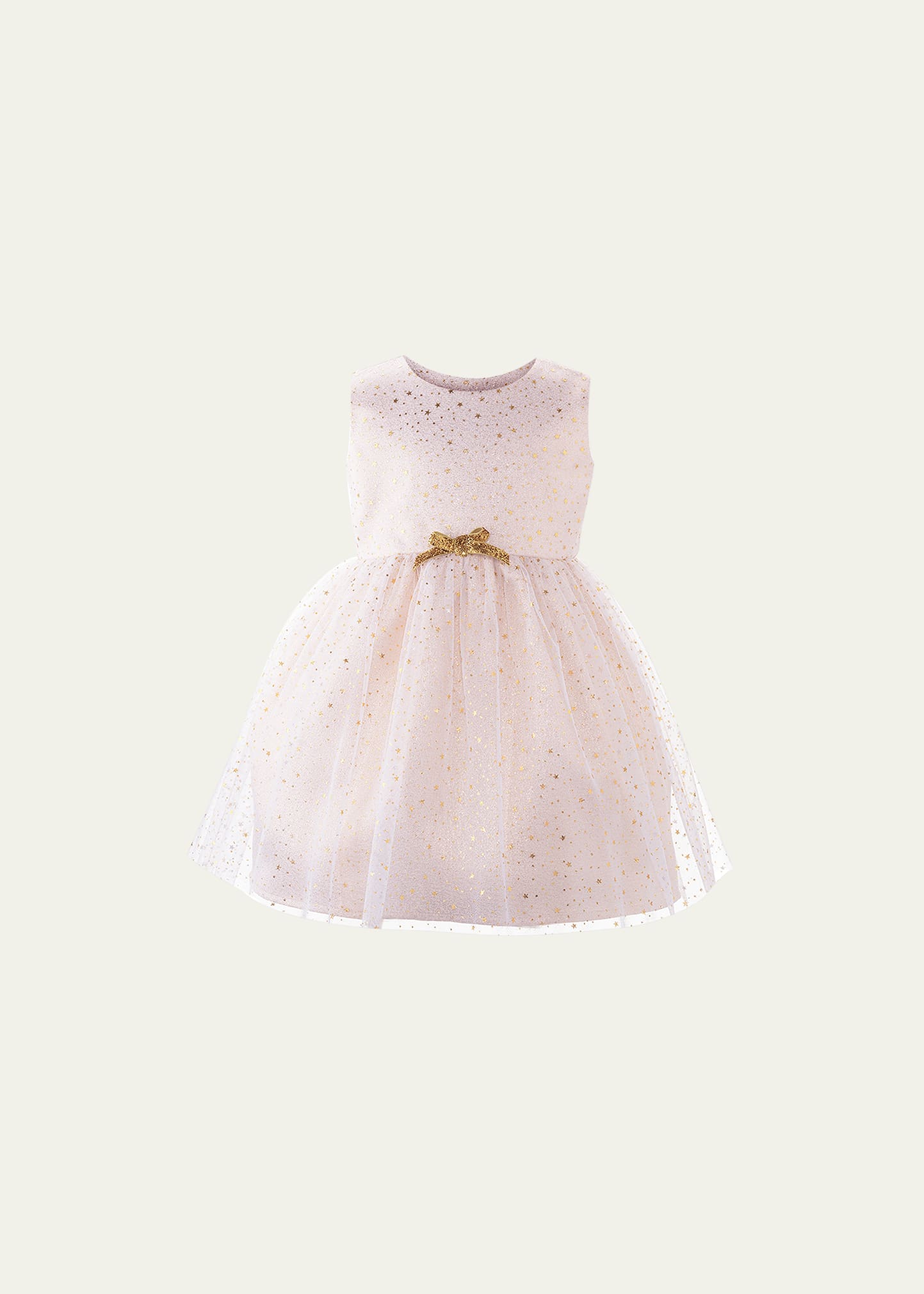 Rachel Riley Girl's Sparkle Star Layered Tulle Dress In Gold
