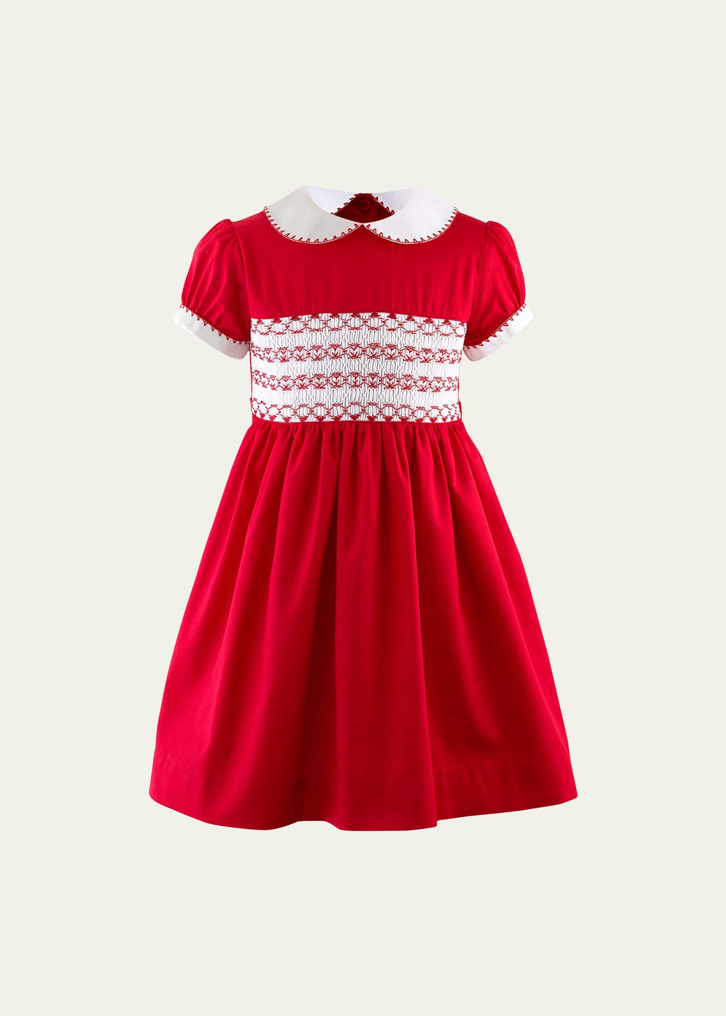 Shop Rachel Riley Girl's Smocked Festive Dress In Red