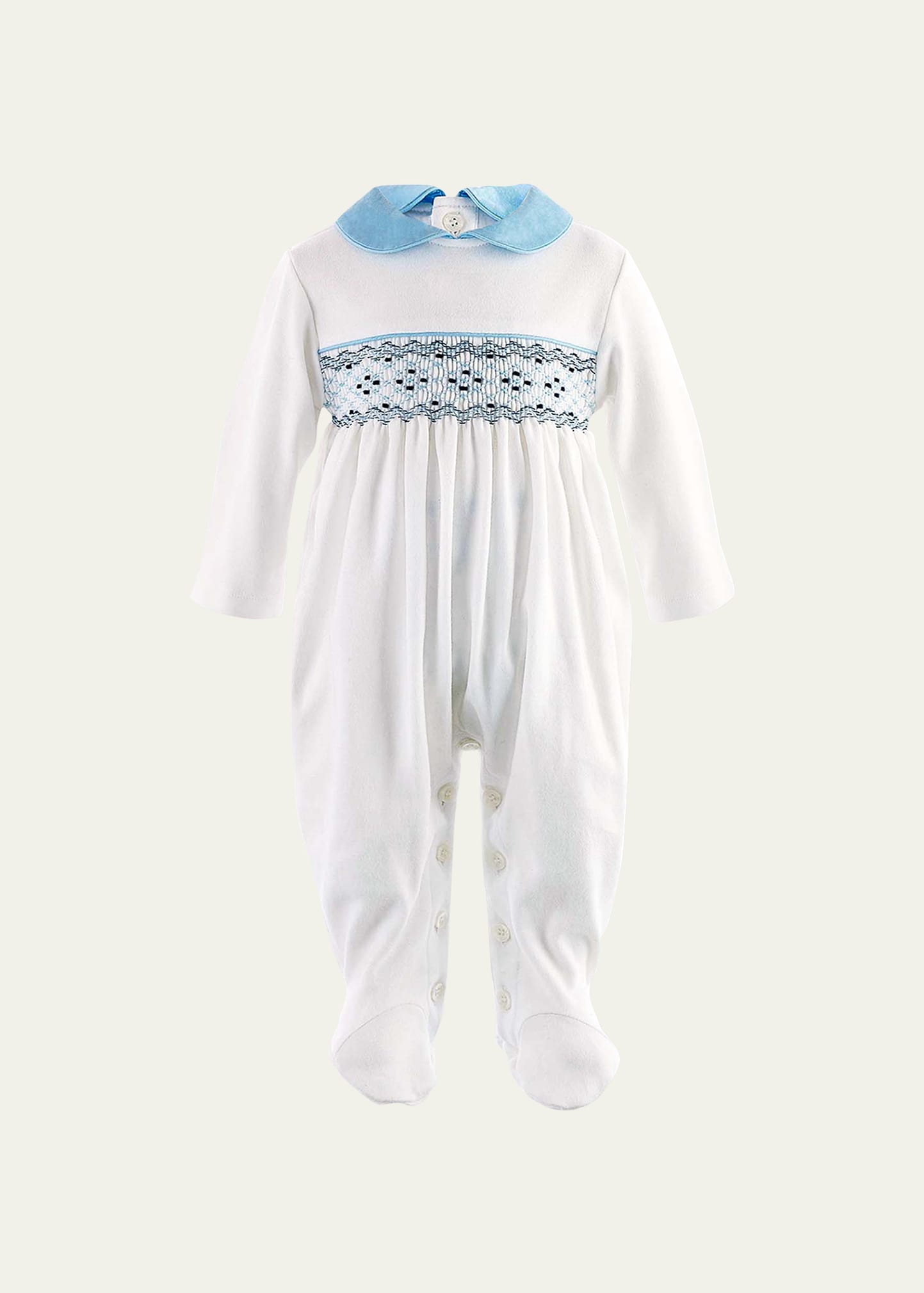Rachel Riley Boy's Smocked Footed Coverall In Blue