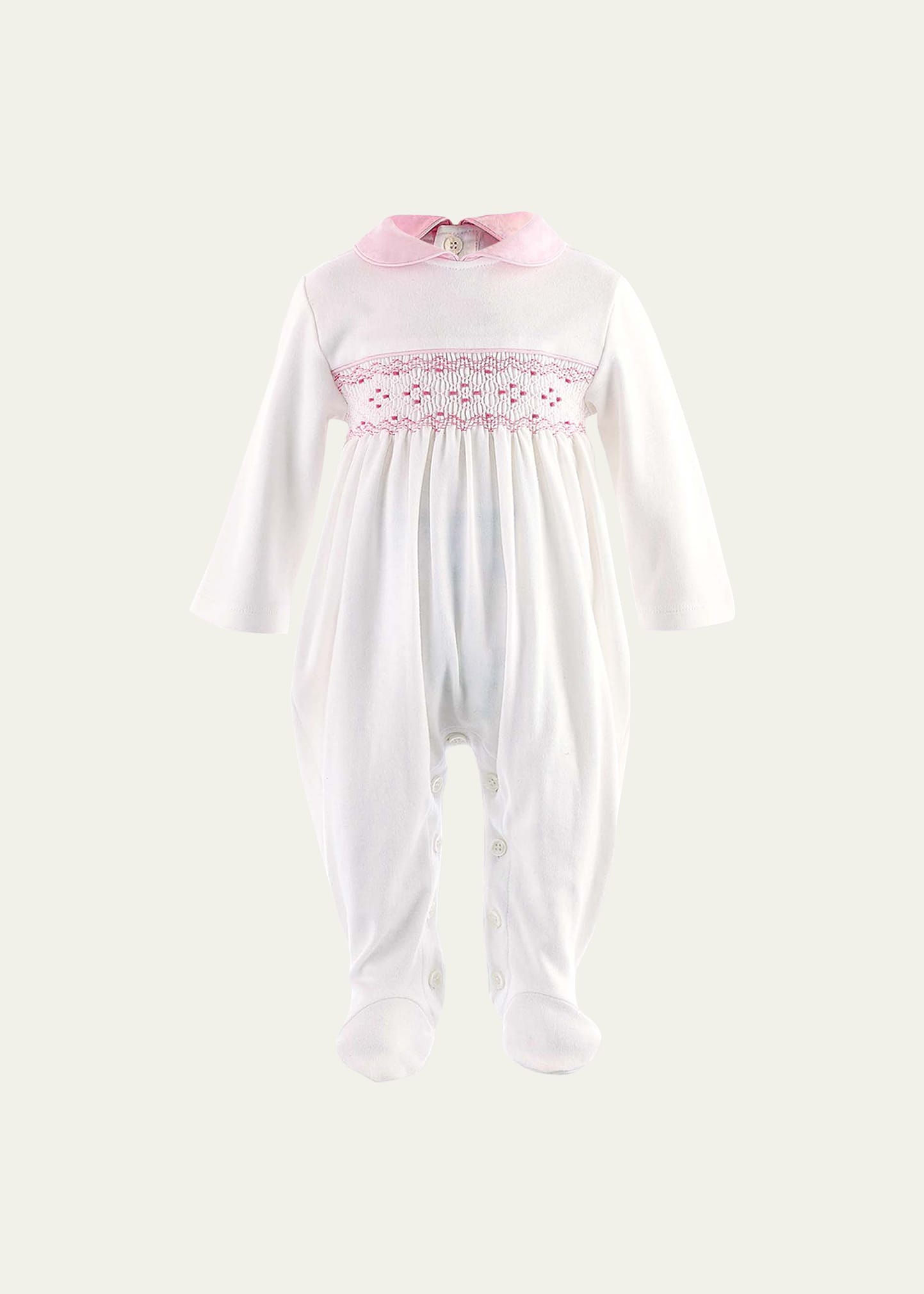 Girl's Smocked Footed Coverall, Size Newborn-12M