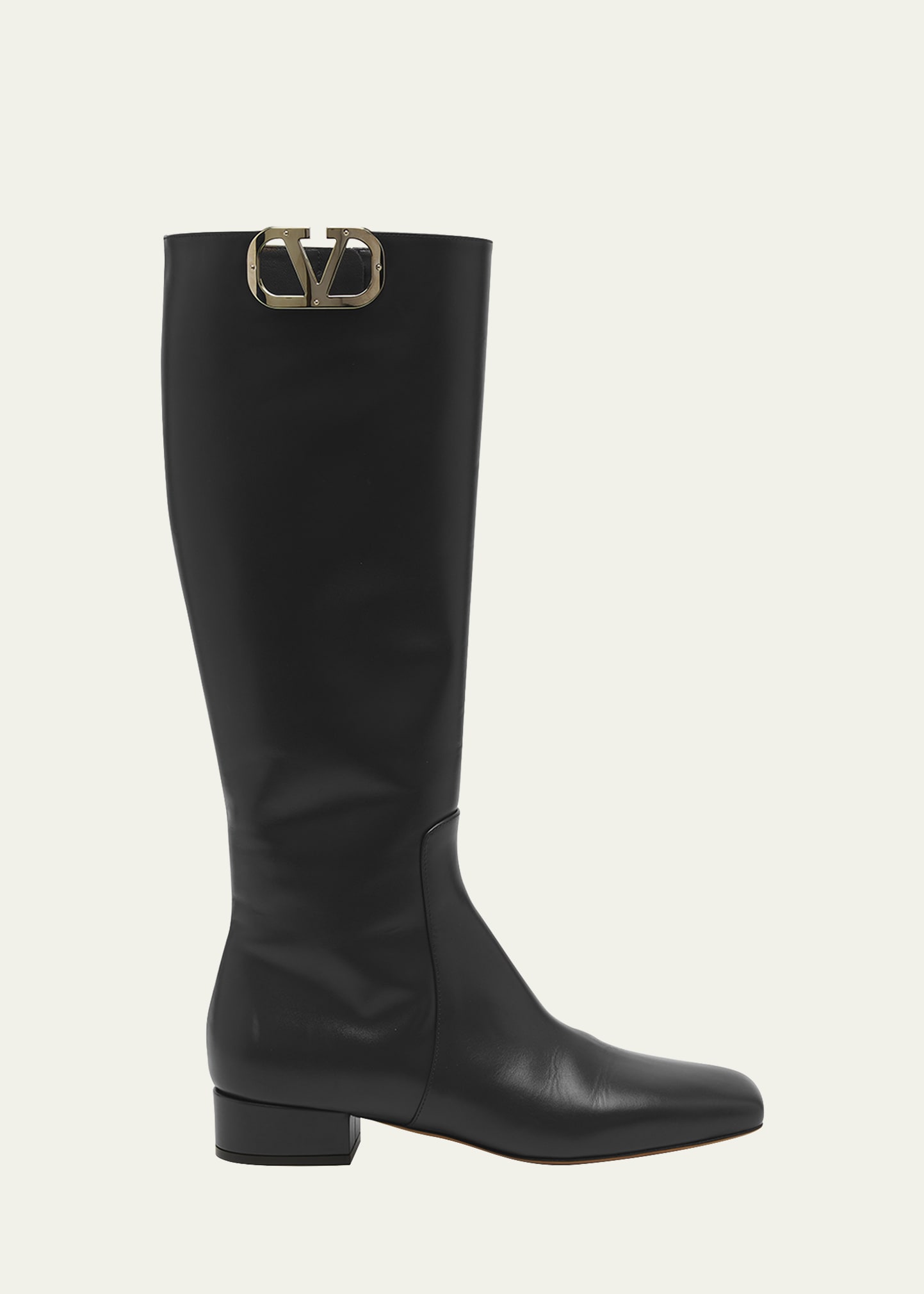 Shop Valentino Vlogo Medallion Calfskin Knee Boots In Black