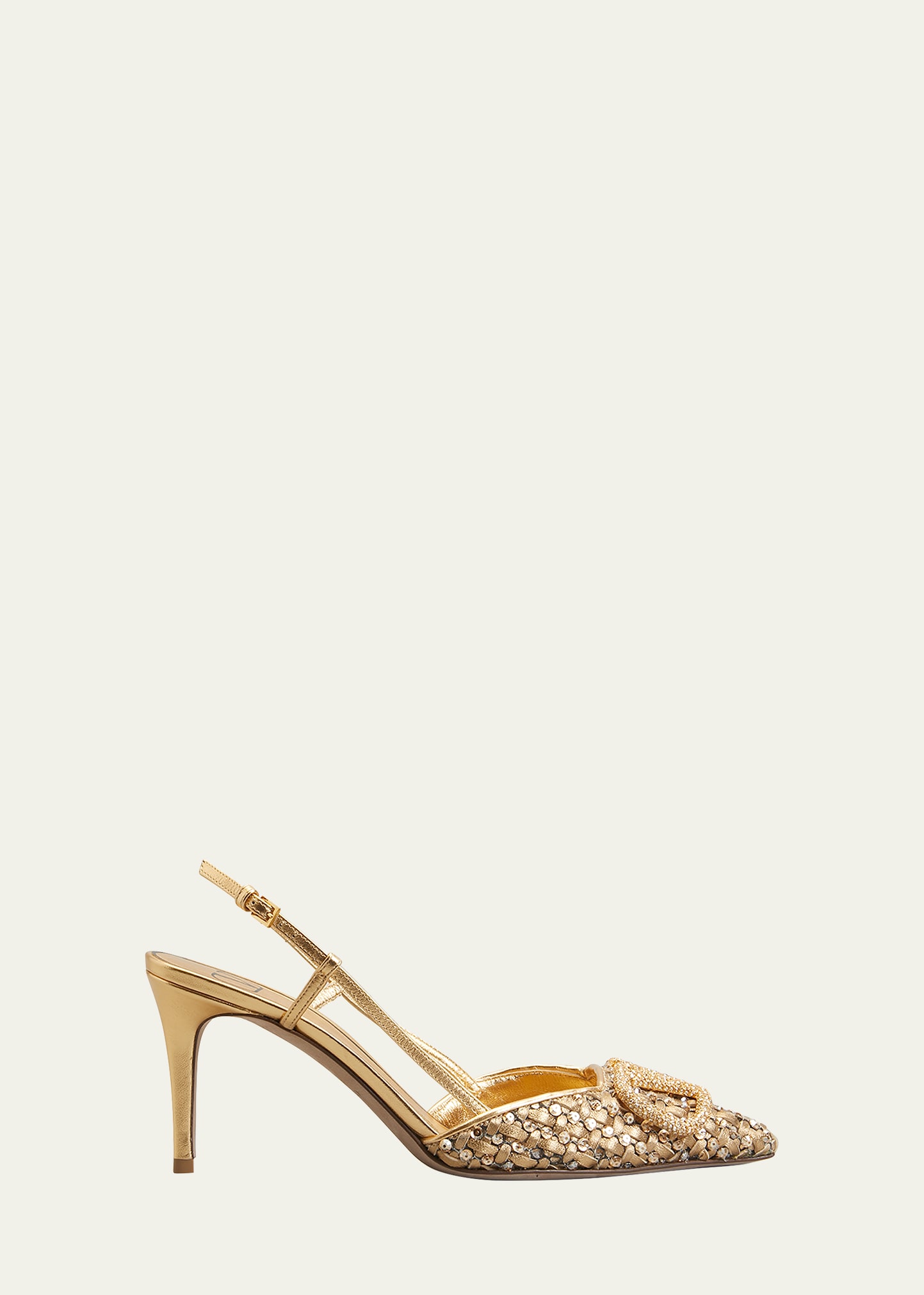 Valentino Garavani VLogo Embellished Metallic Slingback Pumps | Smart ...