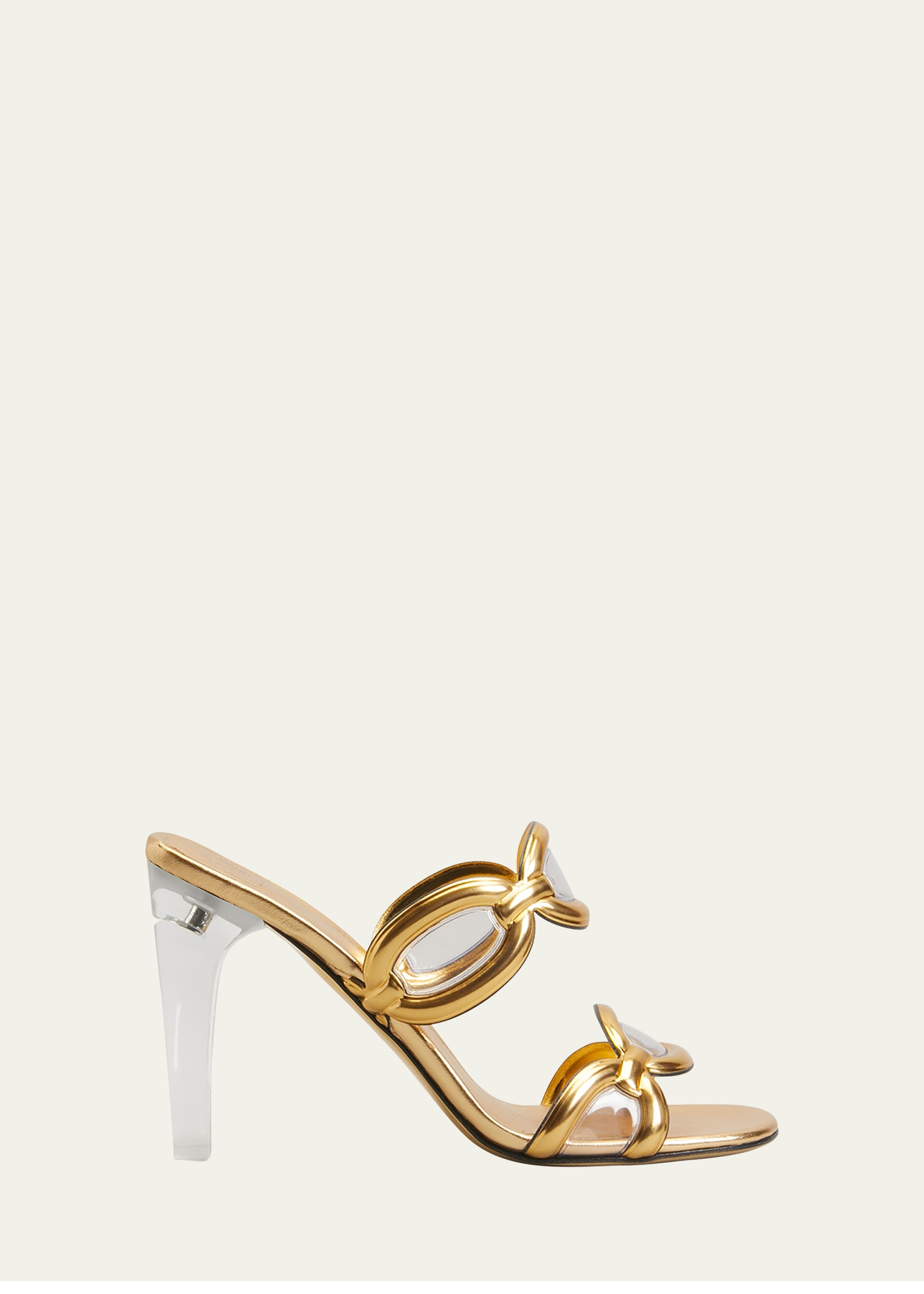 Valentino Metallic Chain Transparent-heel Mule Sandals In Gold