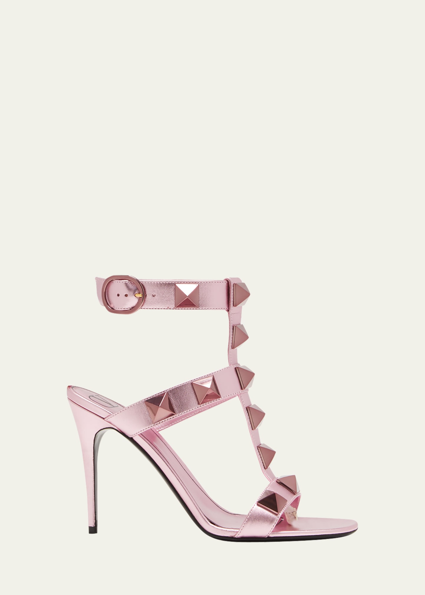 Valentino Garavani Women's Rockstud Metallic Calfskin Ankle Strap Sandal