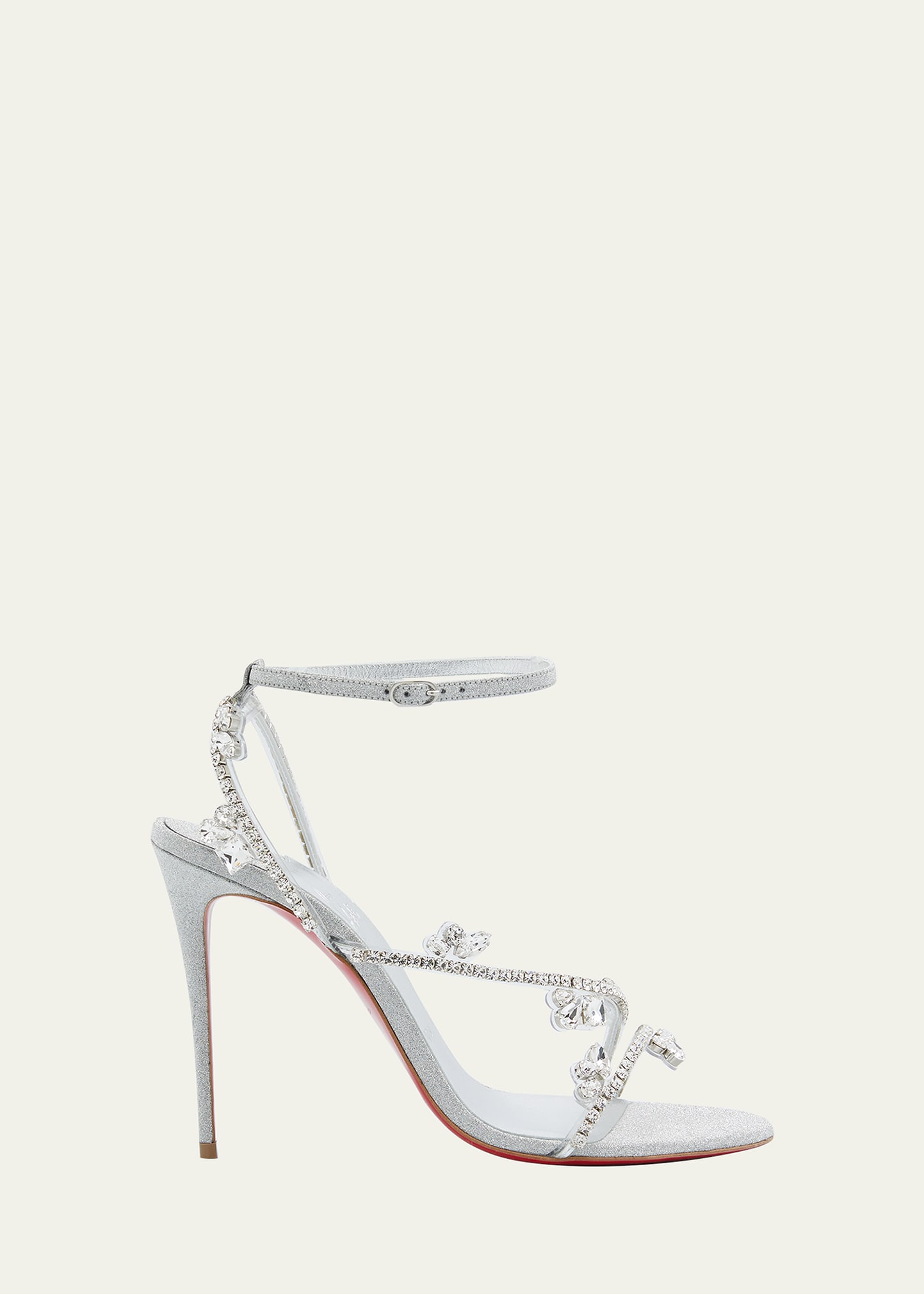 Shop Christian Louboutin Joli Queen Glitter Leather Crystal Red Sole Sandals In Silver