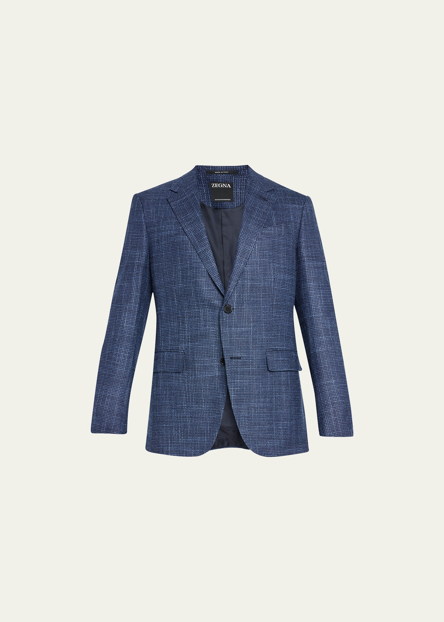 Zegna Men's Textured Crossover Sport Coat In Blue Navy Check