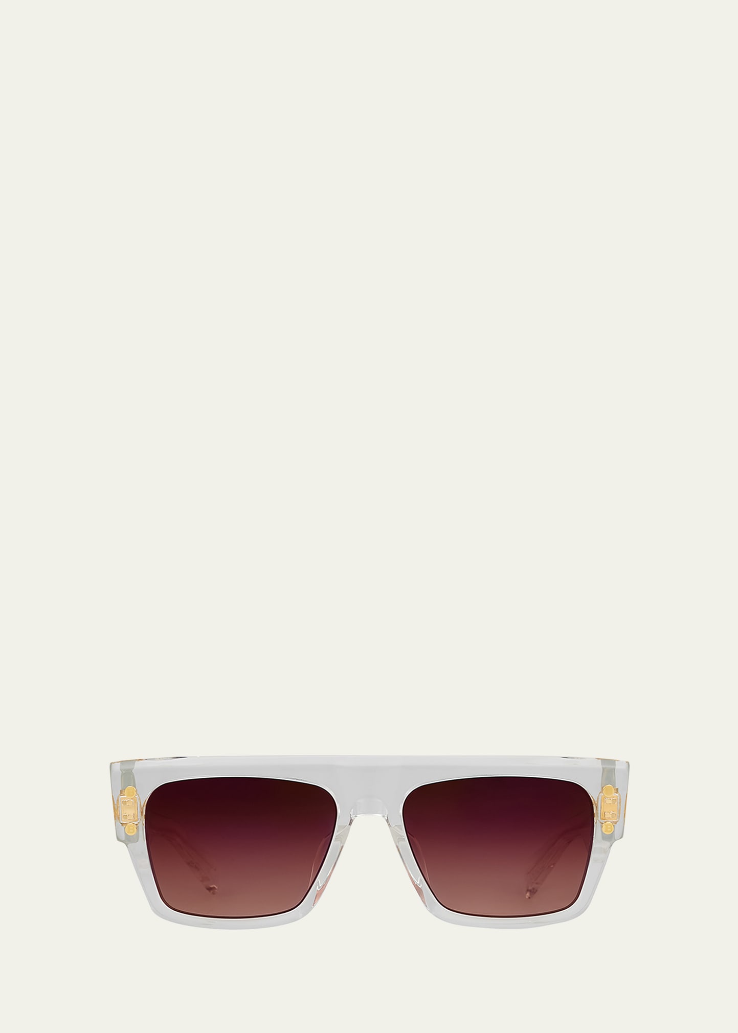 Balmain Logo Square Clear Acetate & Titanium Sunglasses In Clear Gold