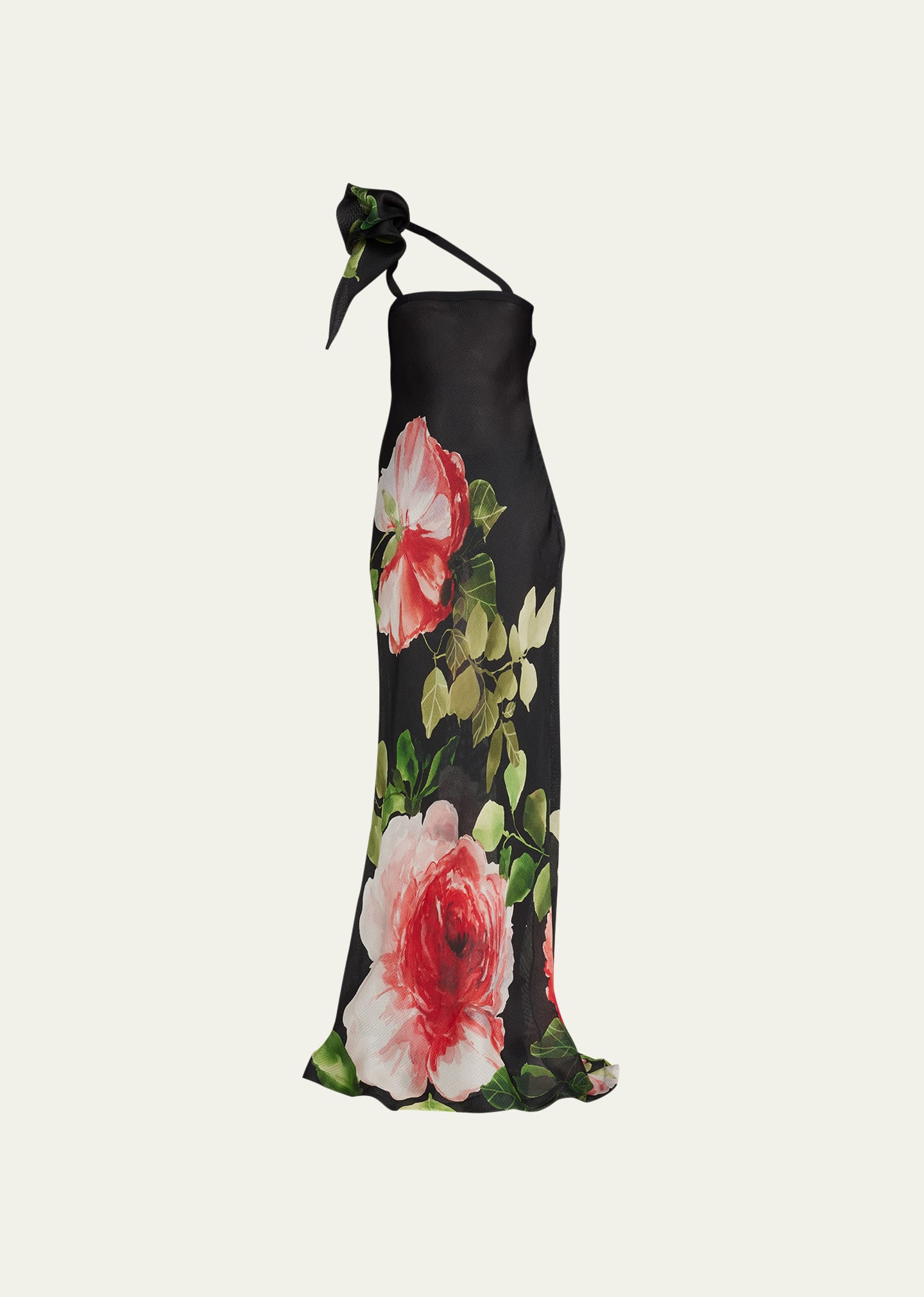 Printed Floral Gown w/ Bow Detail