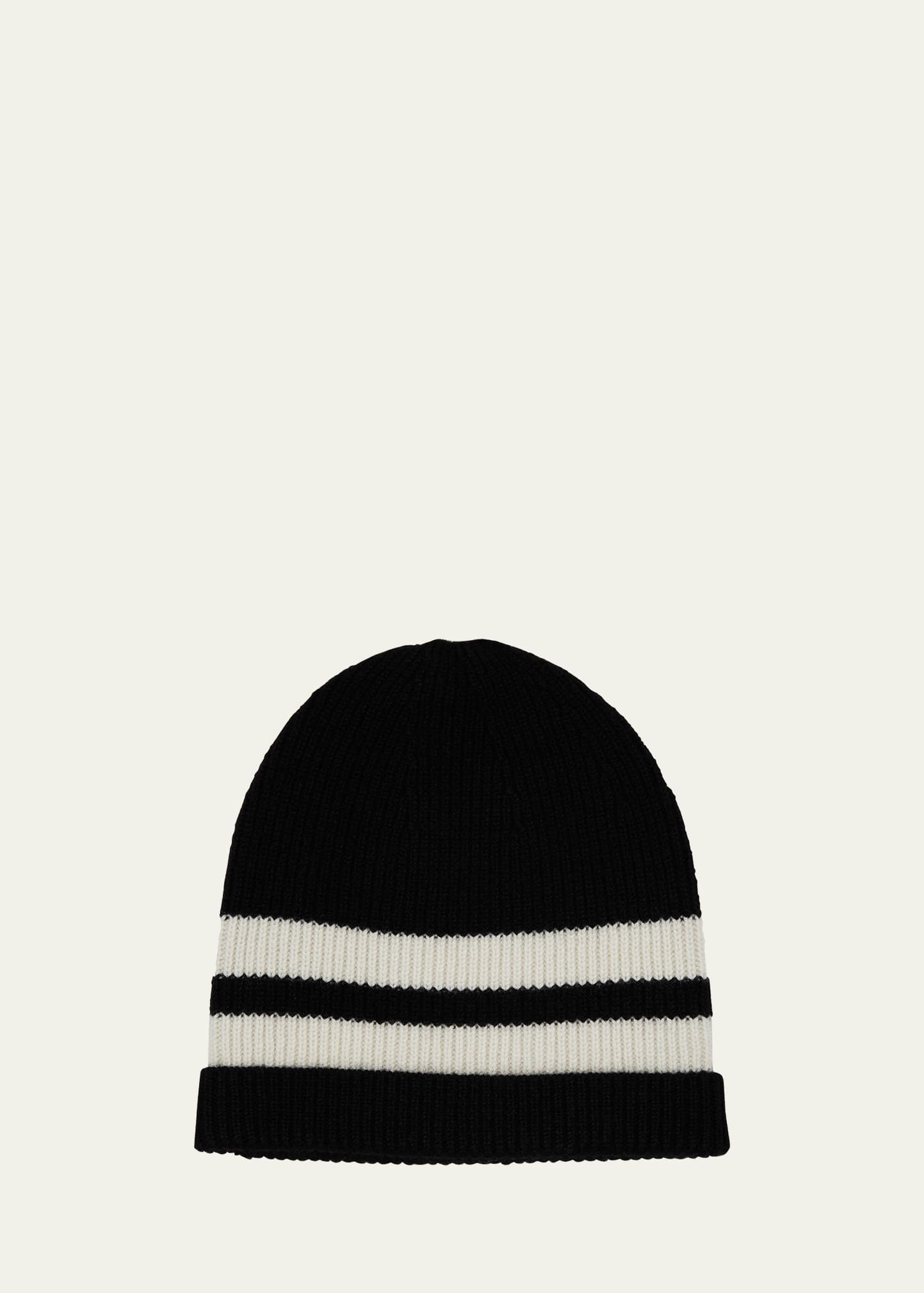 Lisa Yang Florence Striped Cashmere Beanie In Black