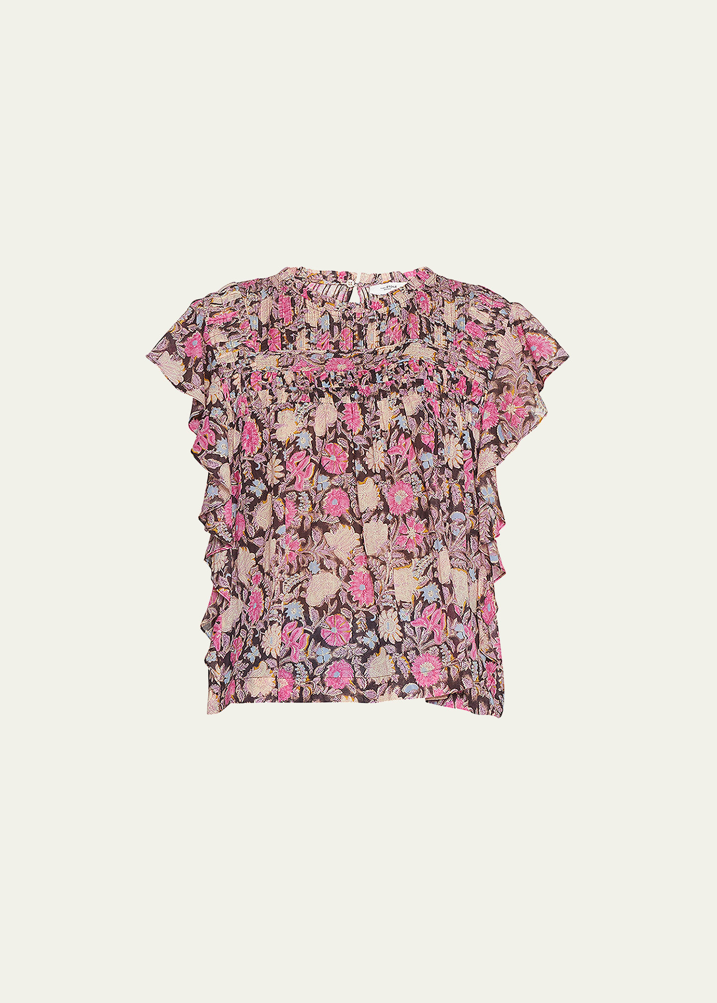 Etoile Isabel Marant Layona Floral Pleated Flutter-Sleeve Blouse