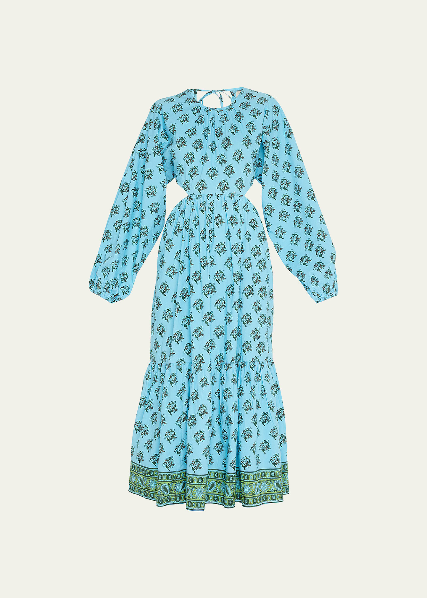 Hannah Artwear Carmen Puff-Sleeve Open-Back Midi Dress