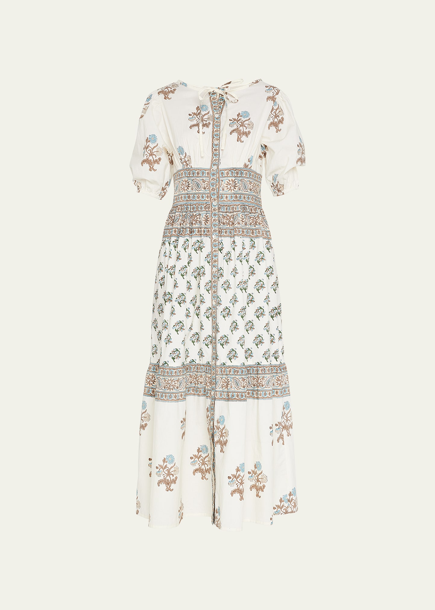Hannah Artwear Camilla Puff-Sleeve Floral Cotton Midi Dress