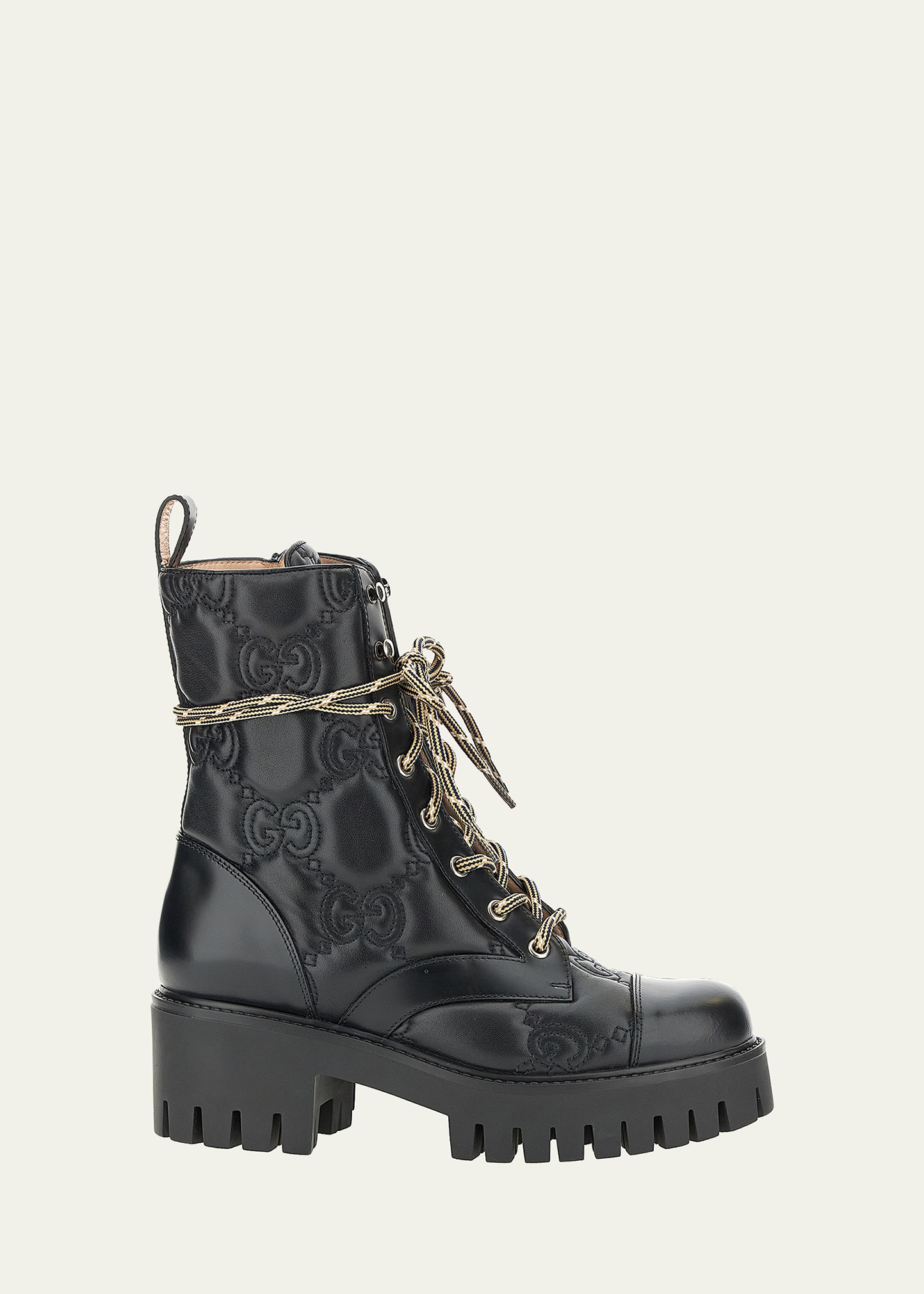 Gucci Gg Logo Quilted Combat Boots In Black