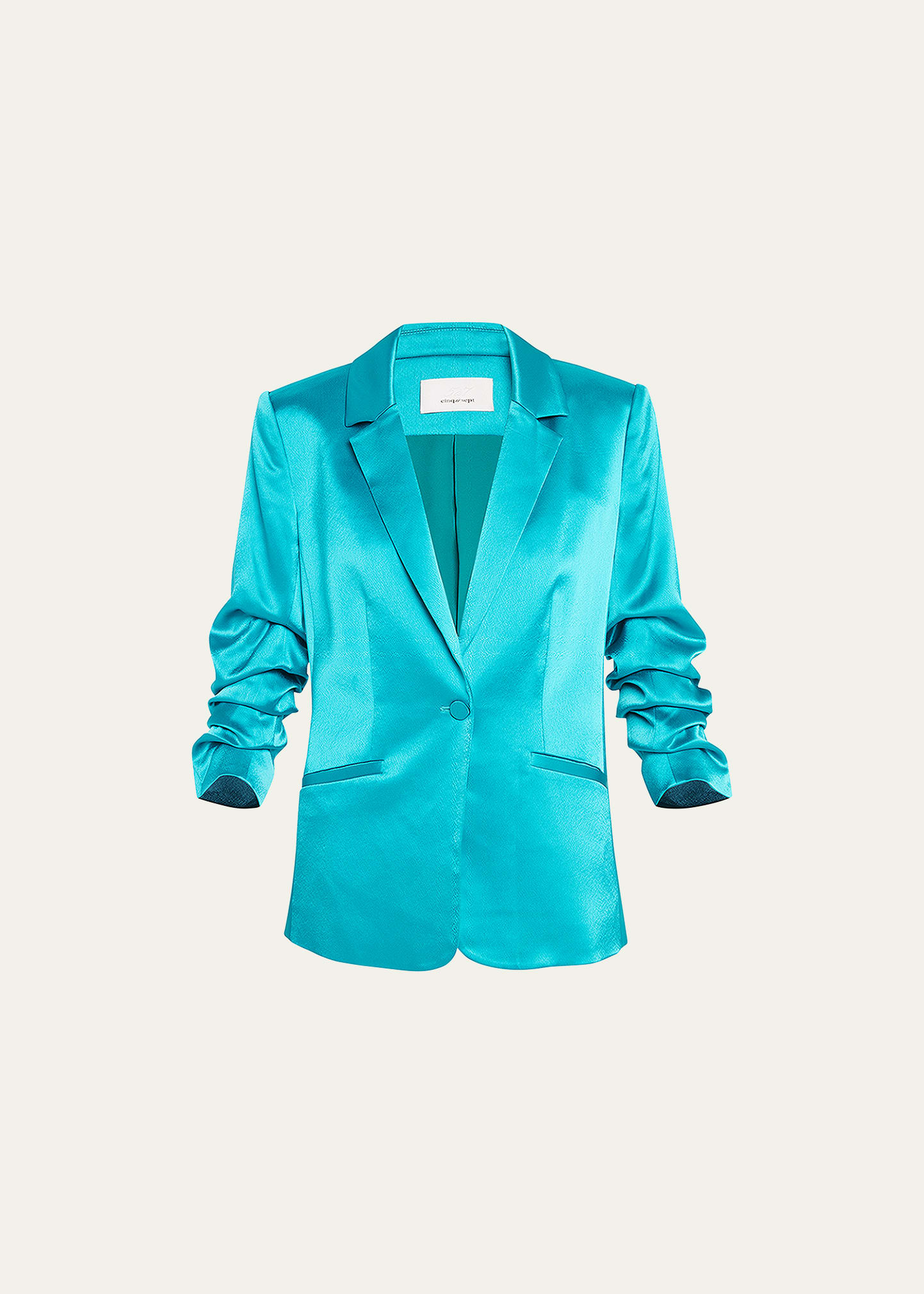 Cinq À Sept Kylie Scrunched-sleeve Satin Blazer In Blue Jade
