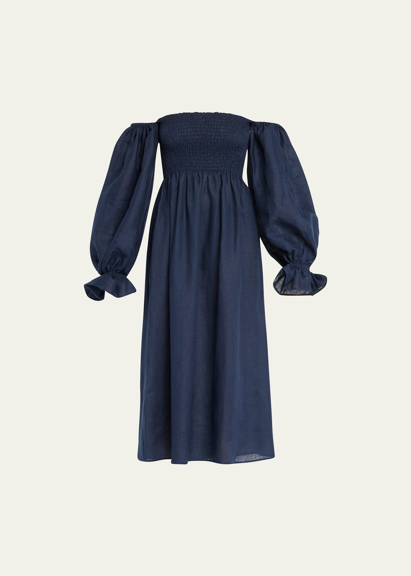 Shop Sleeper Atlanta Smocked Linen Dress In Navy