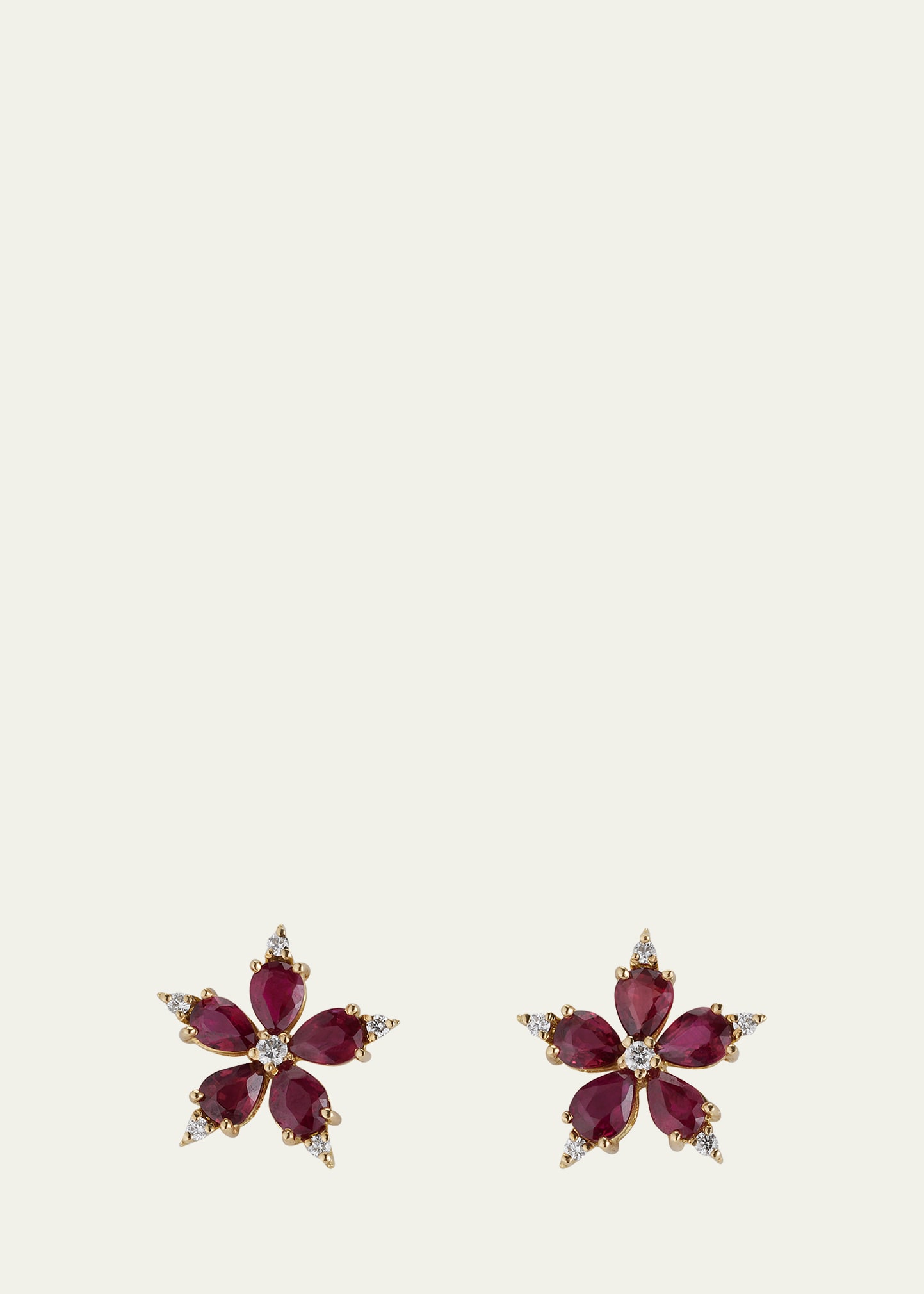 Yellow Gold Star Anise Stud Earrings with Diamonds and Rubies