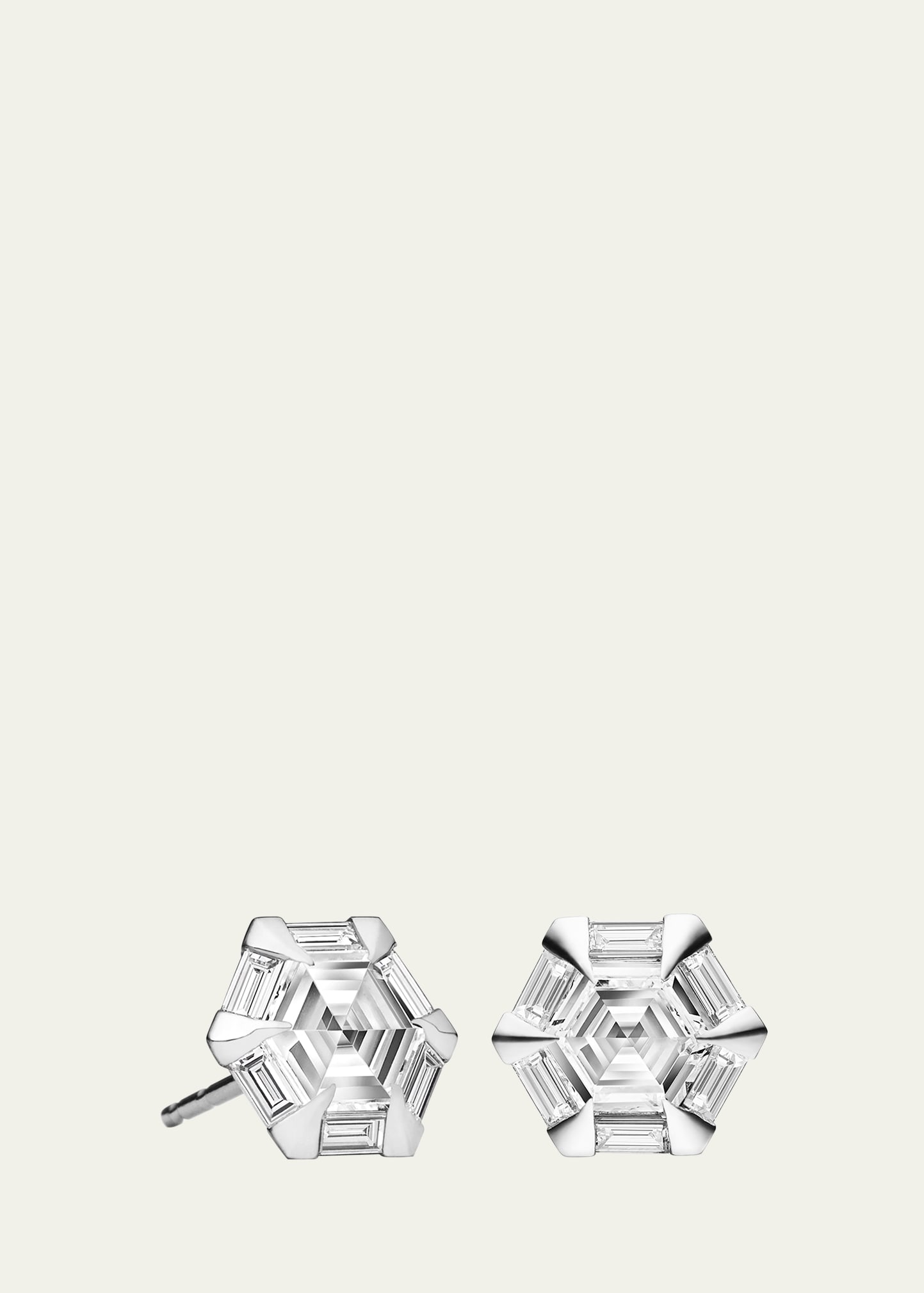 Moderne Hexagonal Diamond Stud Earrings in 18k White Gold