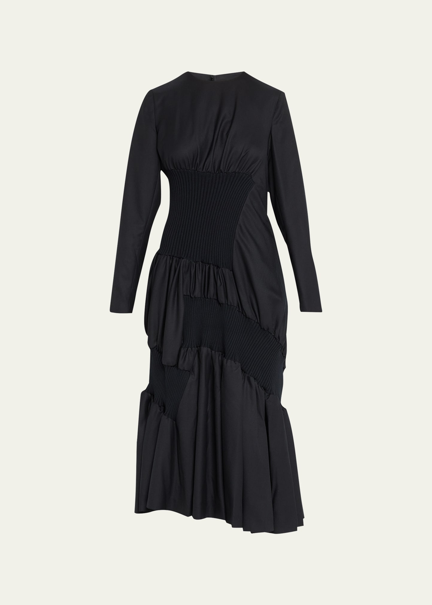 Ruched Waist Wool Midi Dress