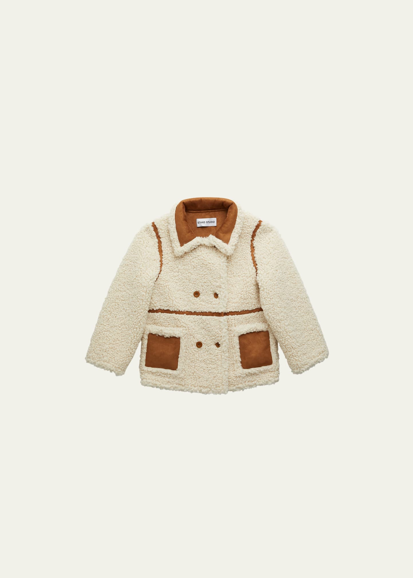 Stand Studio Kid's Chloe Faux Shearling Double-breasted Jacket In Off Whitetan