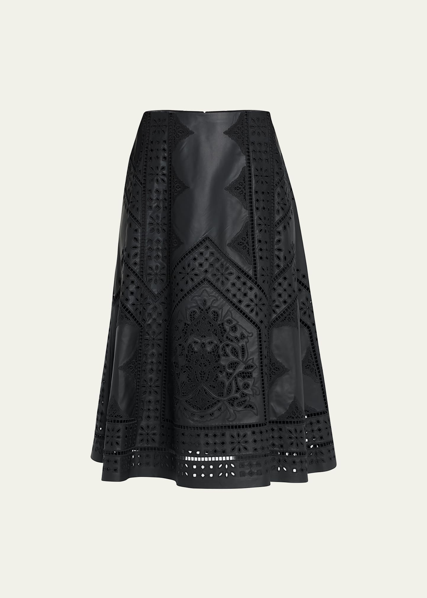 Adriane Embroidered Faux Leather Midi Skirt