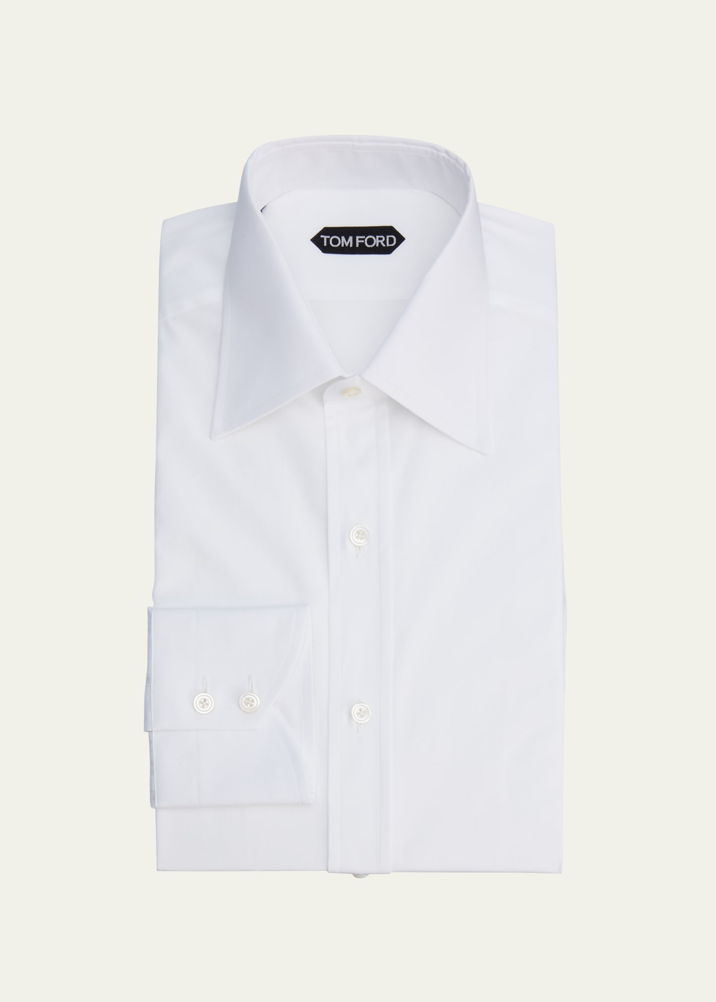 Tom Ford Men's Point Collar Dress Shirt In Wht Sld