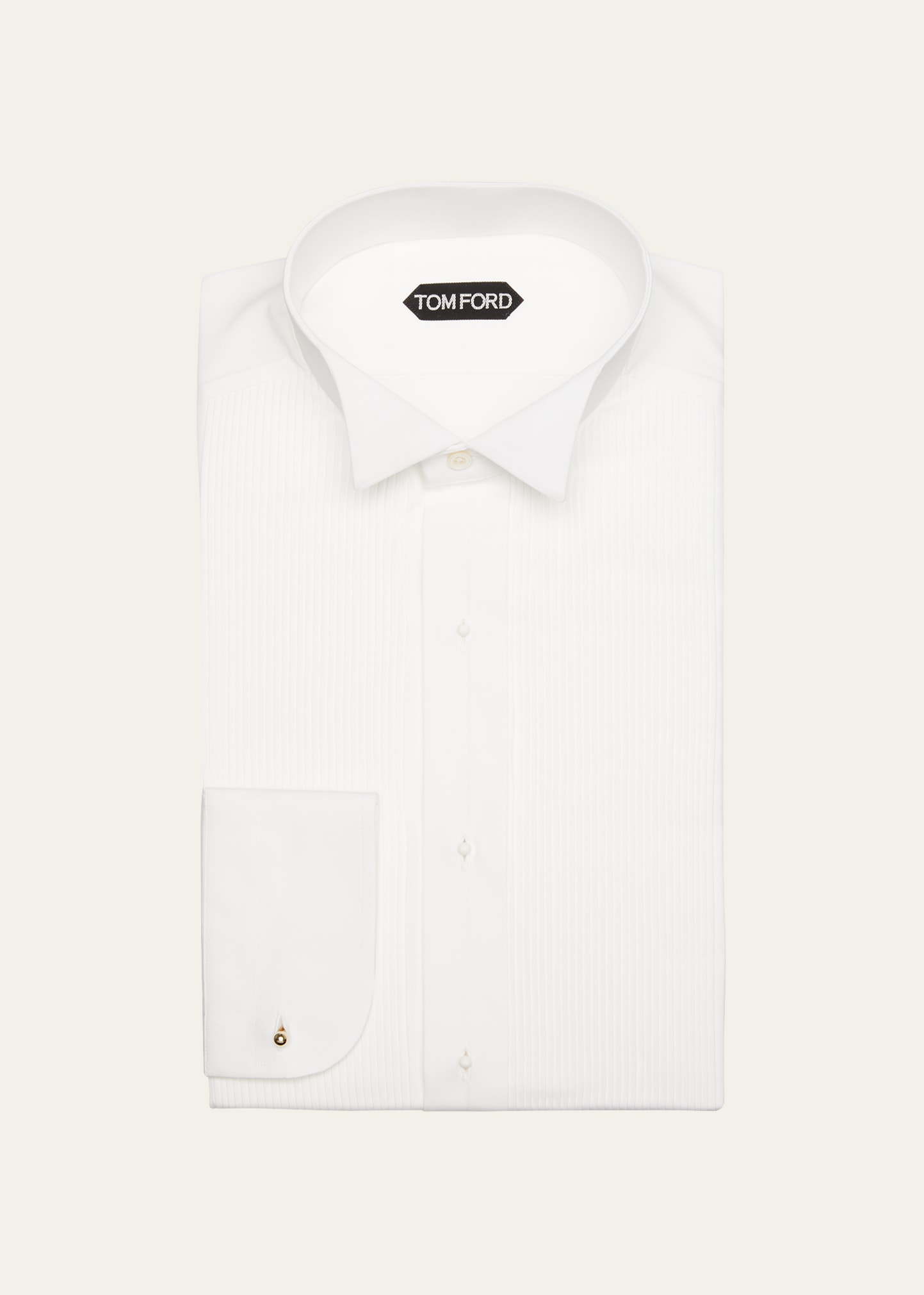 Tom Ford Men's Cotton Piqué Dress Shirt With French Cuffs In White