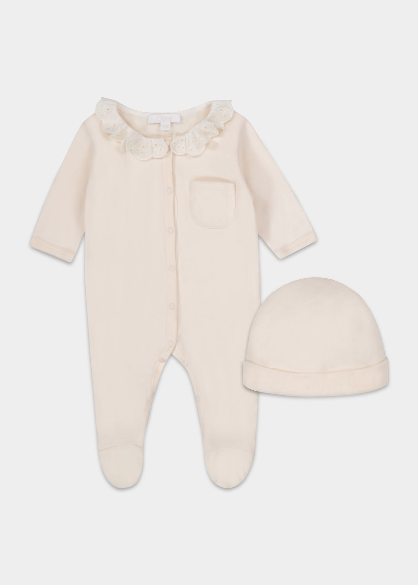 Girl's Eyelet Collar Footed Coverall, Size Newborn-6M