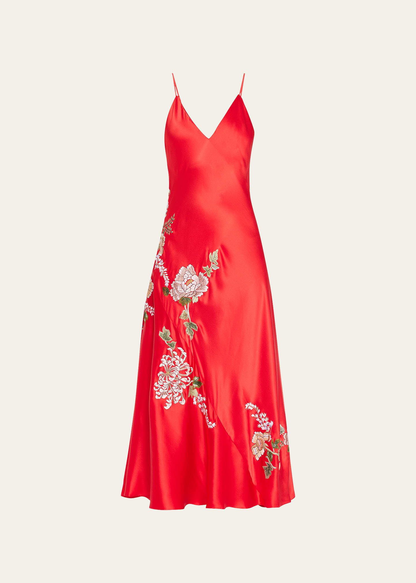 Josie Natori Kairaku Floral-Embroidered Silk Gown