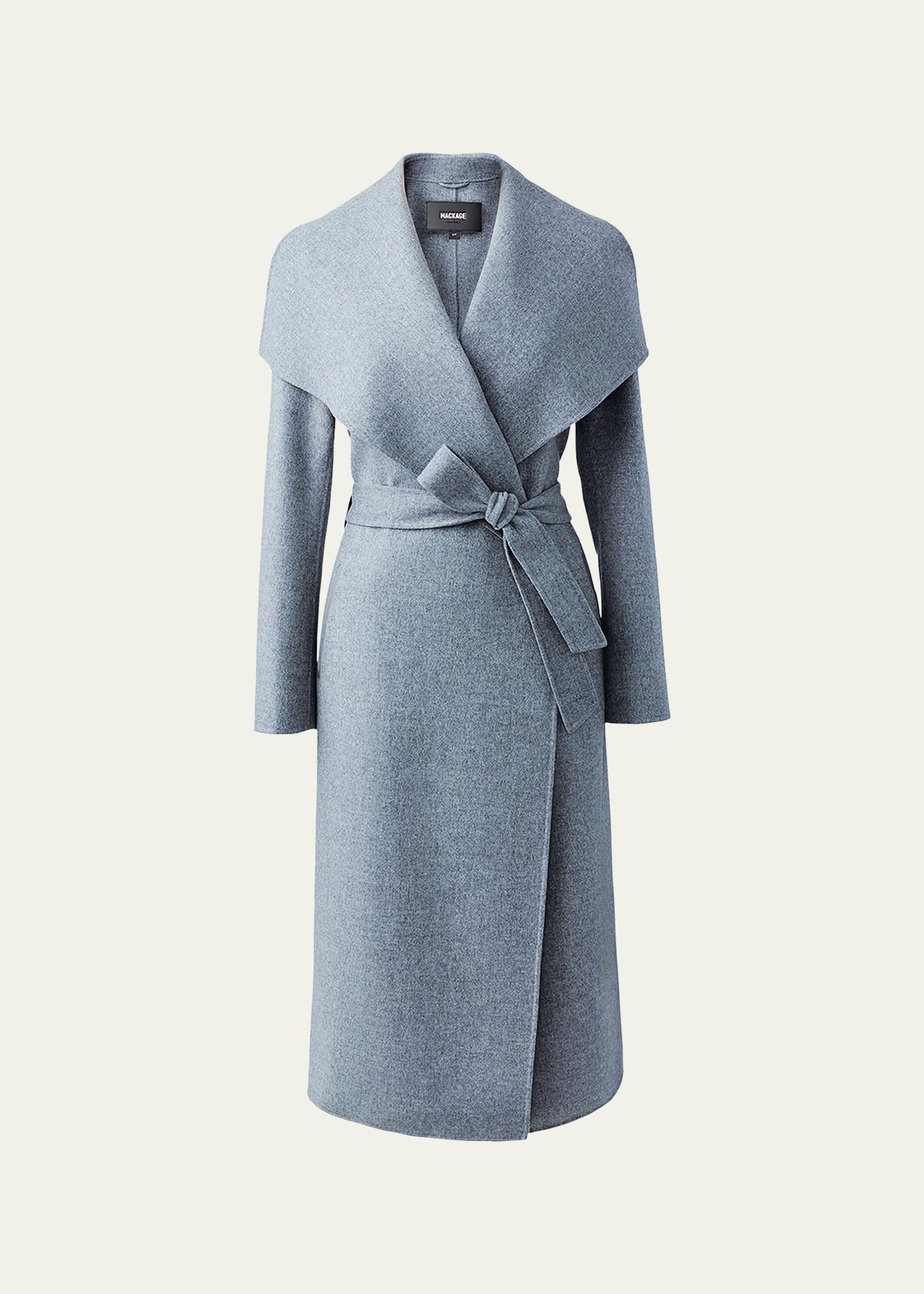 Mackage Mai Wool Belted Wrap Coat In Grey Melange