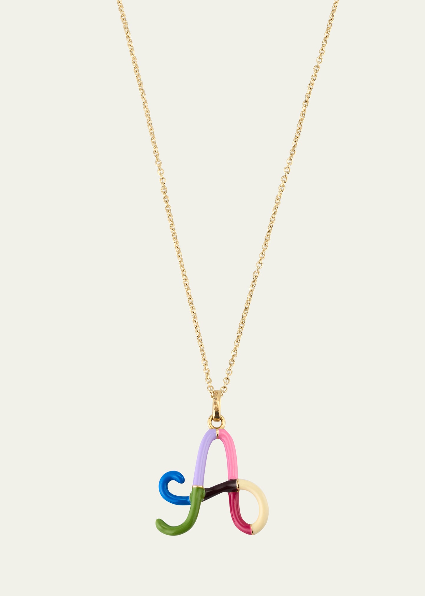 Letter A Pendant Necklace with Rainbow Enamel