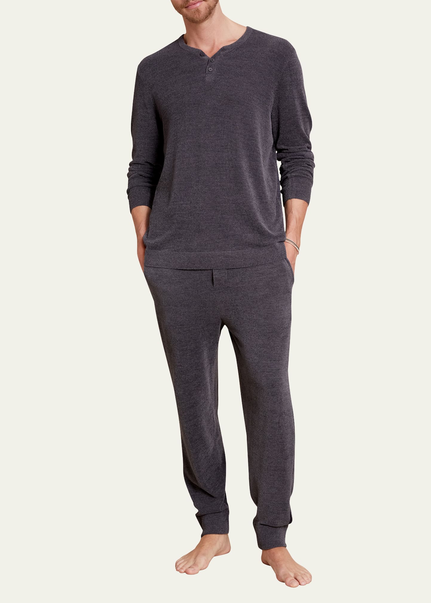 Barefoot Dreams Men's Henley Pullover Sweater In Carbon