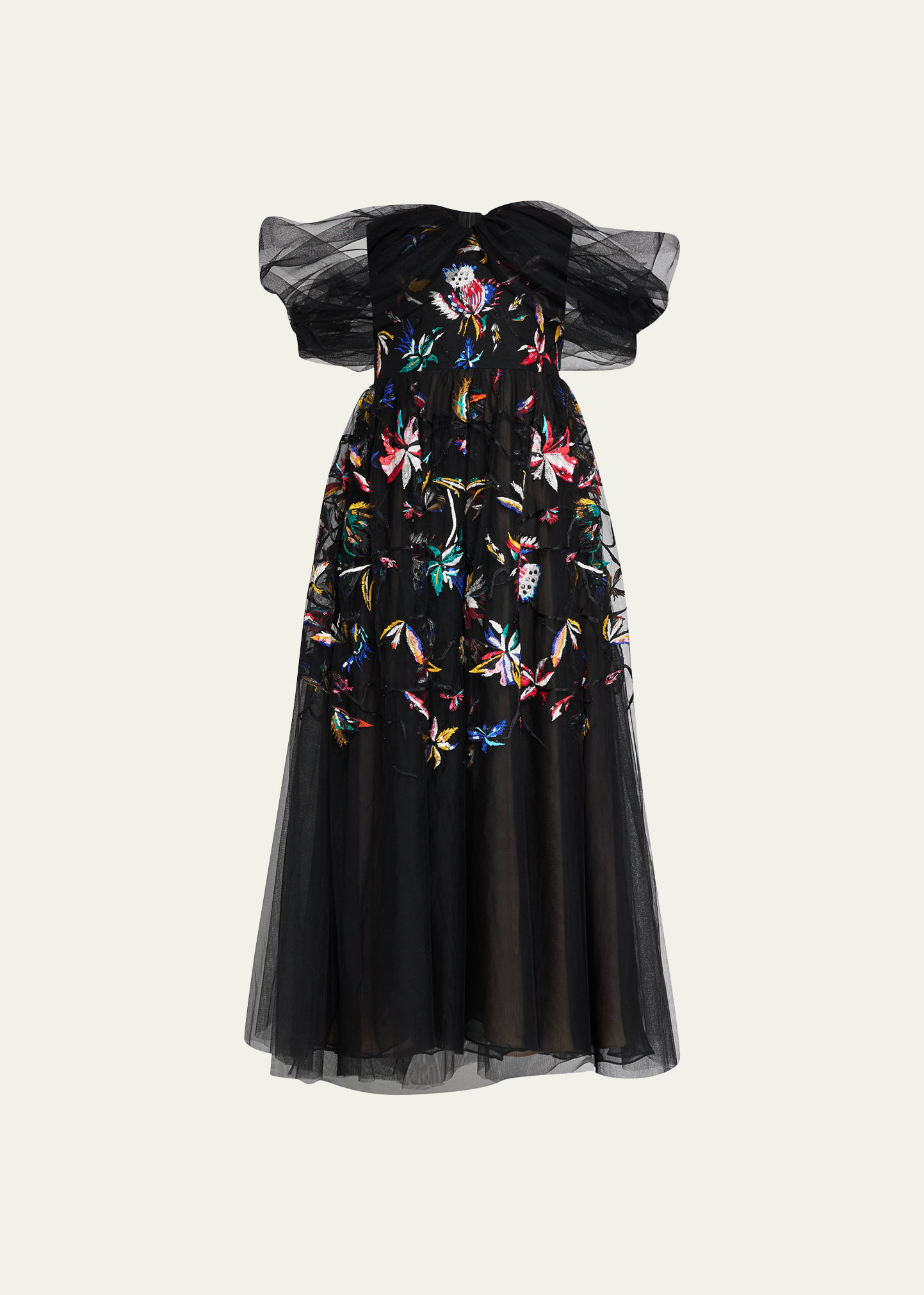 Jason Wu Collection Tulle Off-Shoulder Cocktail Dress with Embroidered Floral Details