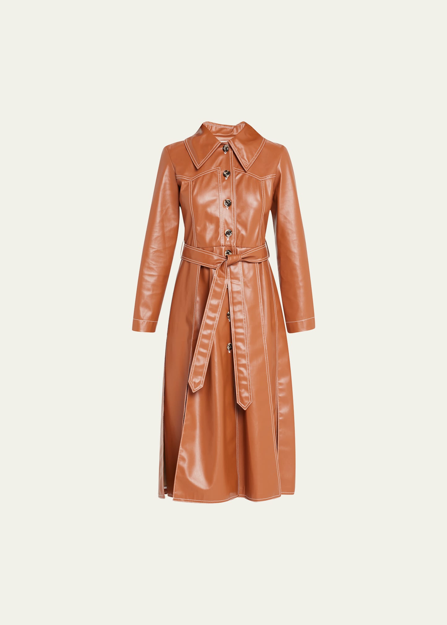 A.w.a.k.e. Belted Faux Leather Trench Coat In Brown