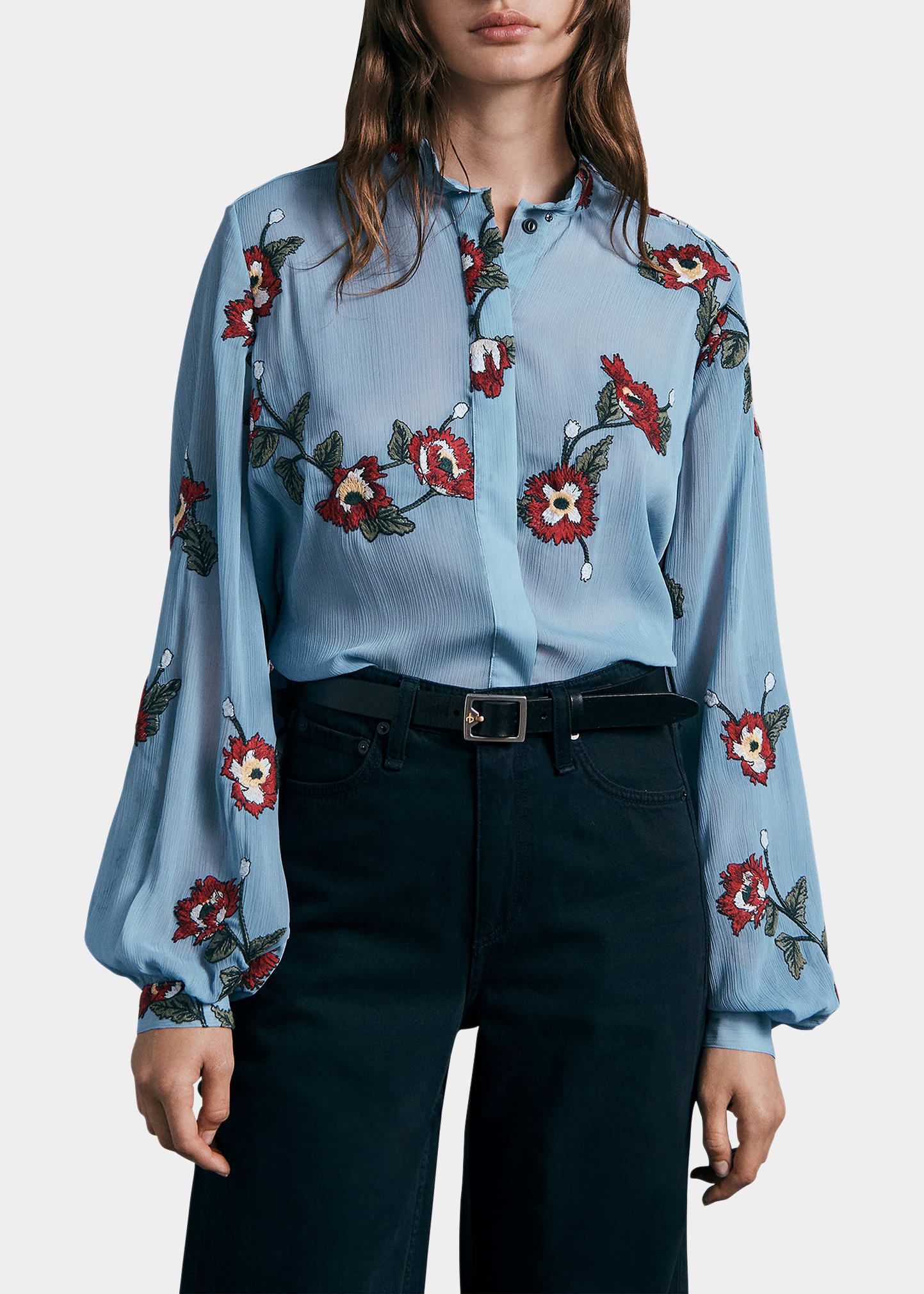 Stevie Sheer Floral Button-Front Shirt