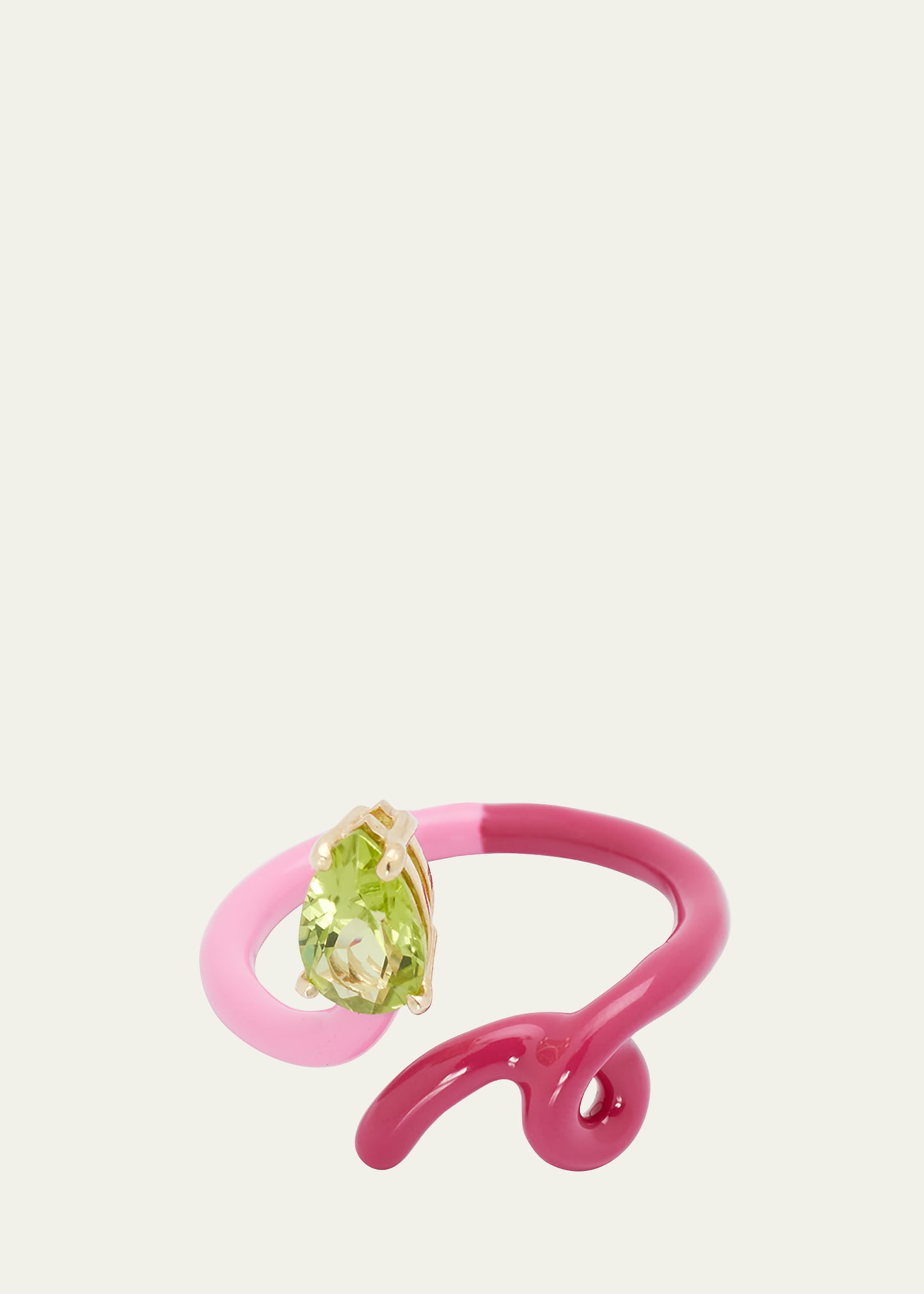 B Vine Ring in Bubblegum Pink and Amarena Enamel with Peridot Drop