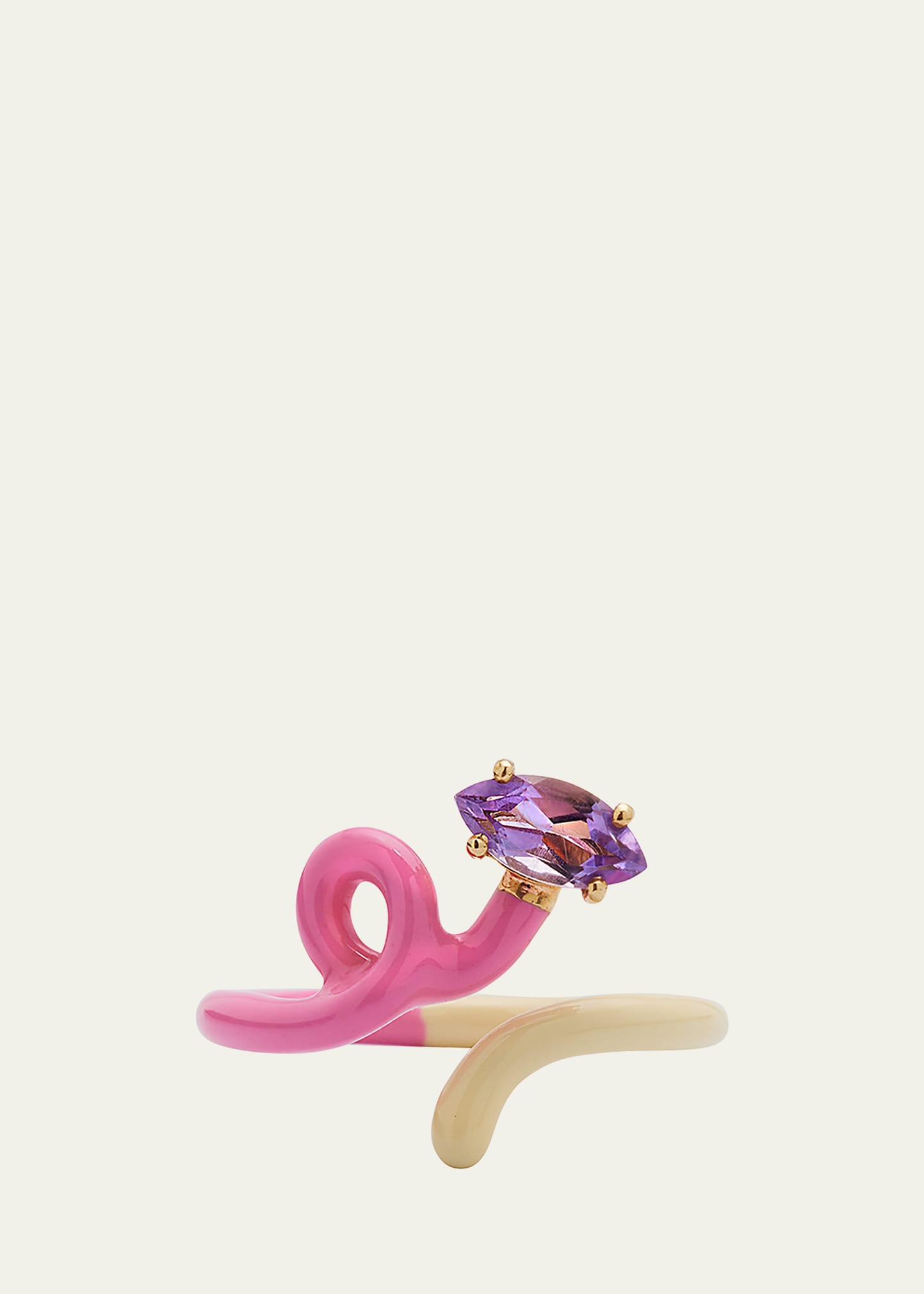 B Vine Ring in Bubblegum Pink and Panna Enamel with Marquise-Cut Amethyst