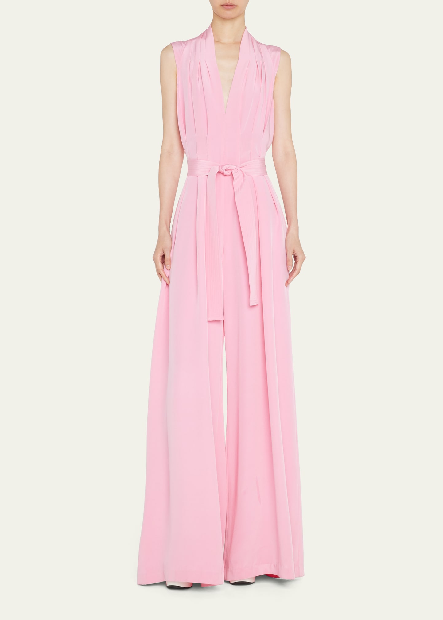 Adam Lippes Nansi Silk Belted Crepe Jumpsuit In Pink