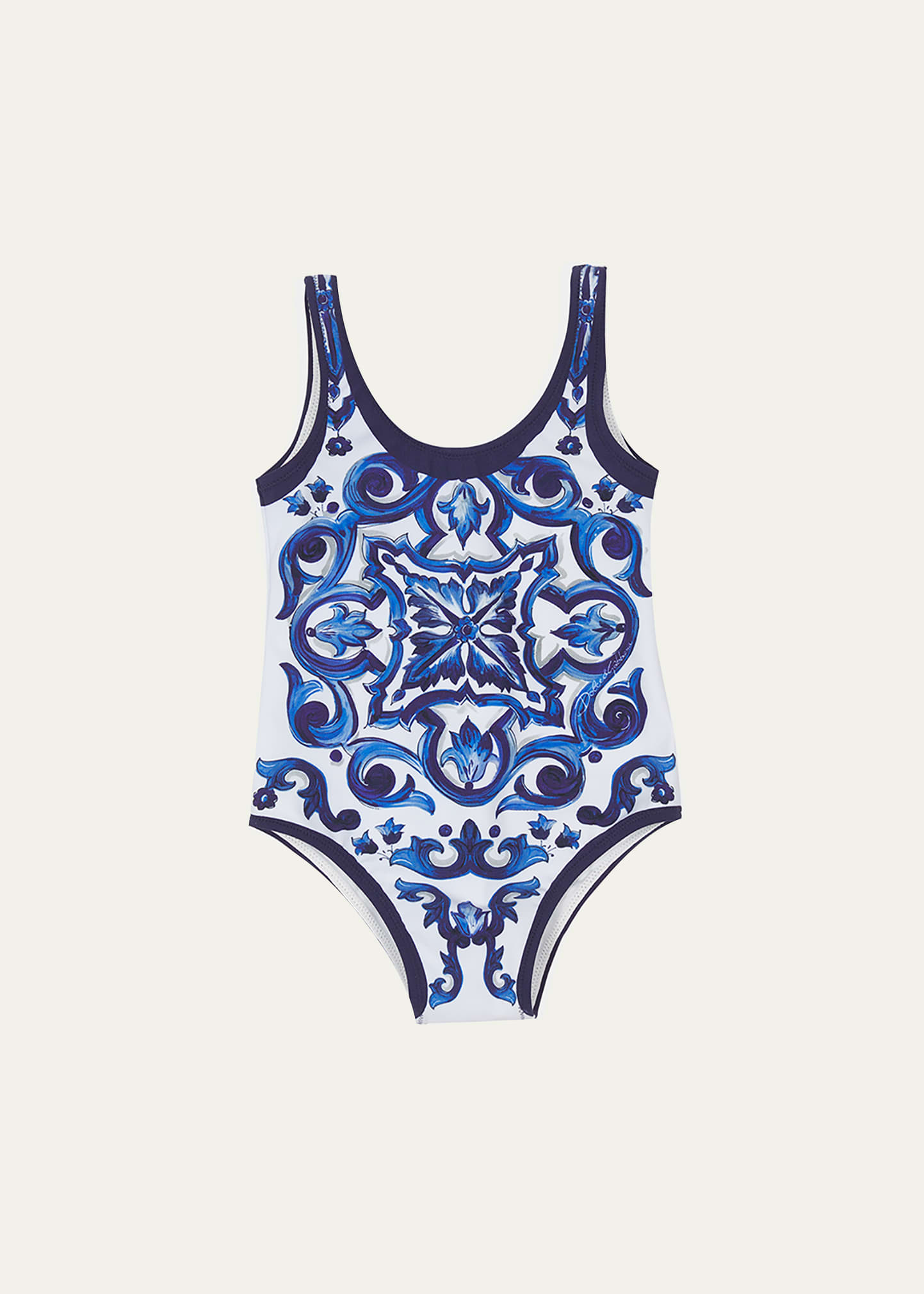 Dolce & Gabbana Junior Kids' Girl's Mediterraneo Majolica One-piece Swimsuit In Blue