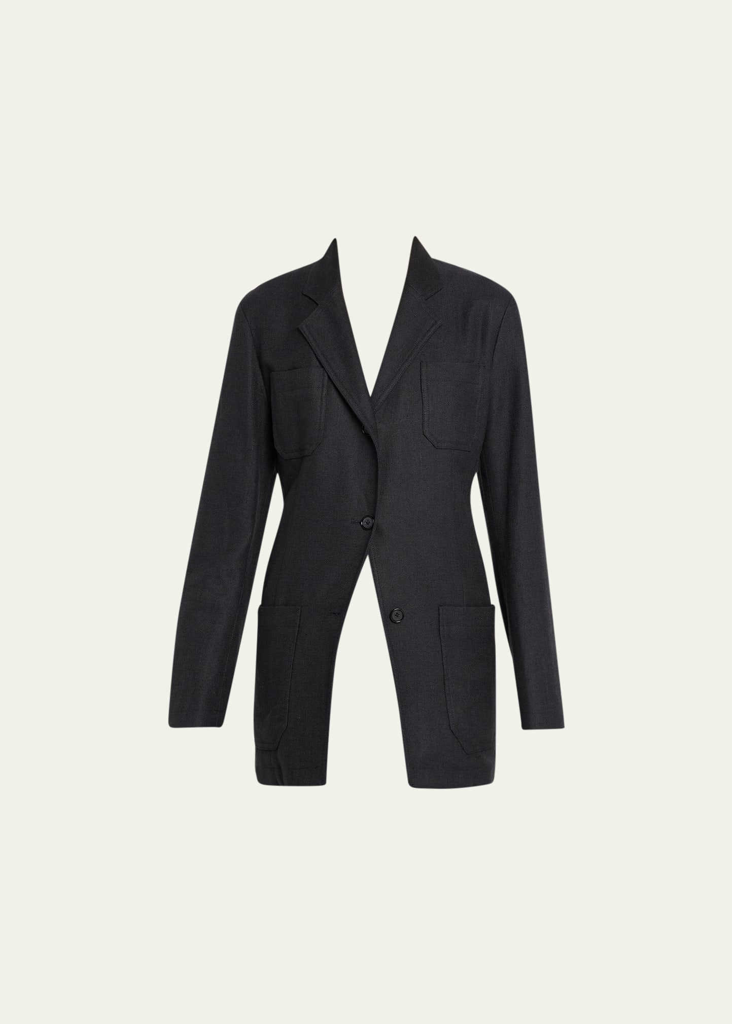 Totême Slim Linen Blazer In Charcoal