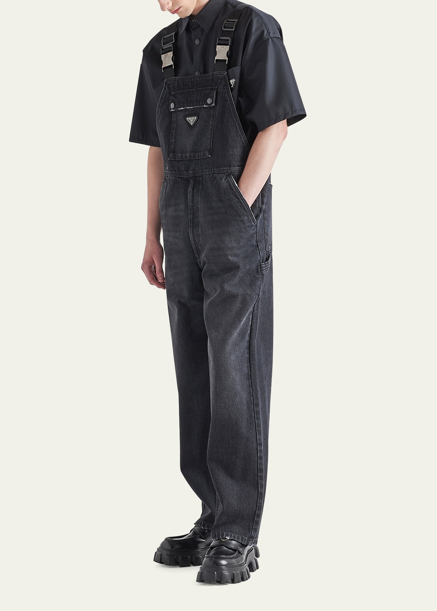 PRADA オーバーオール　46 Prada Men's Triangle Logo Washed Denim Overalls | Smart Closet