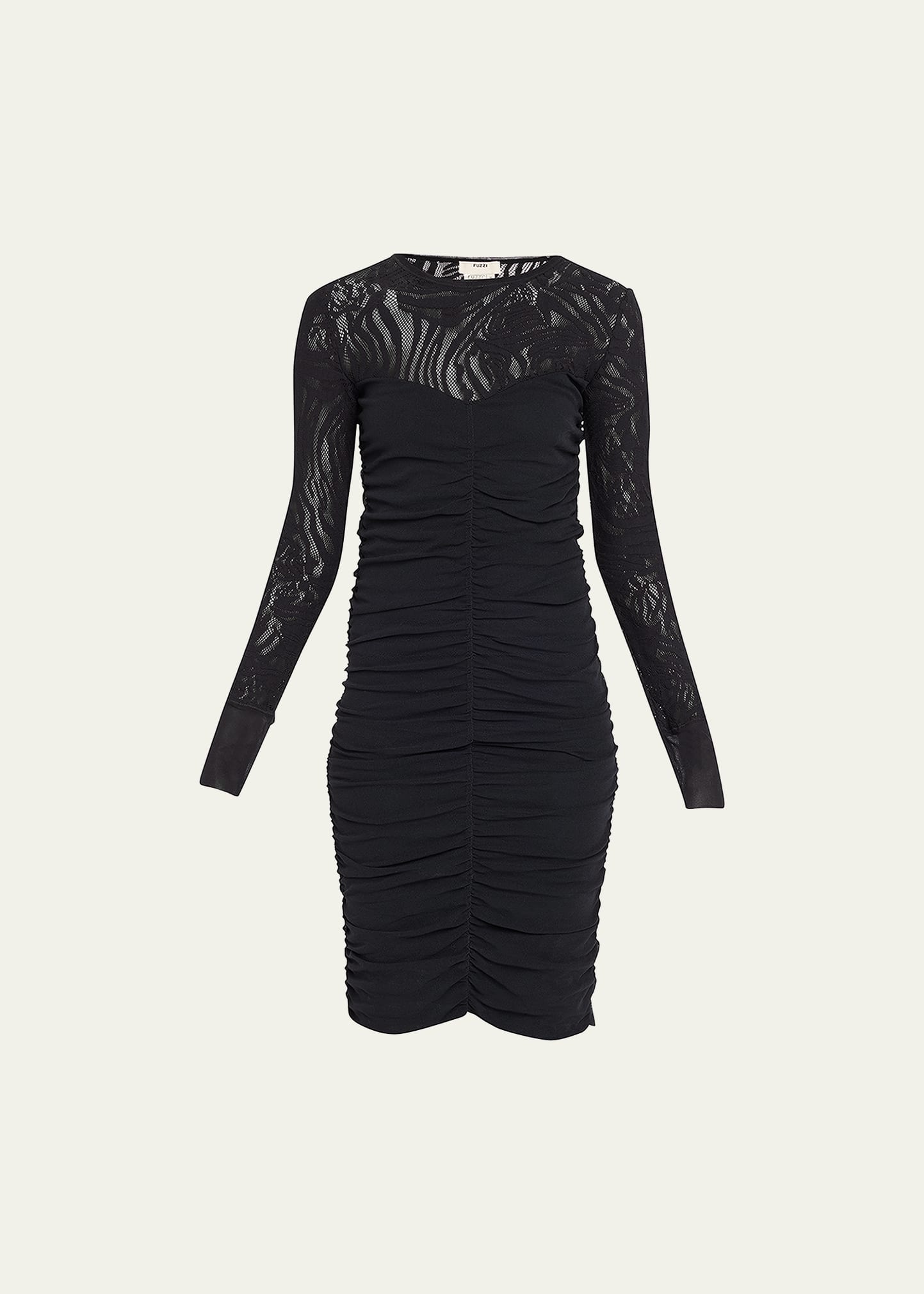 Fuzzi Ruched Lace-Yoke Tulle Dress