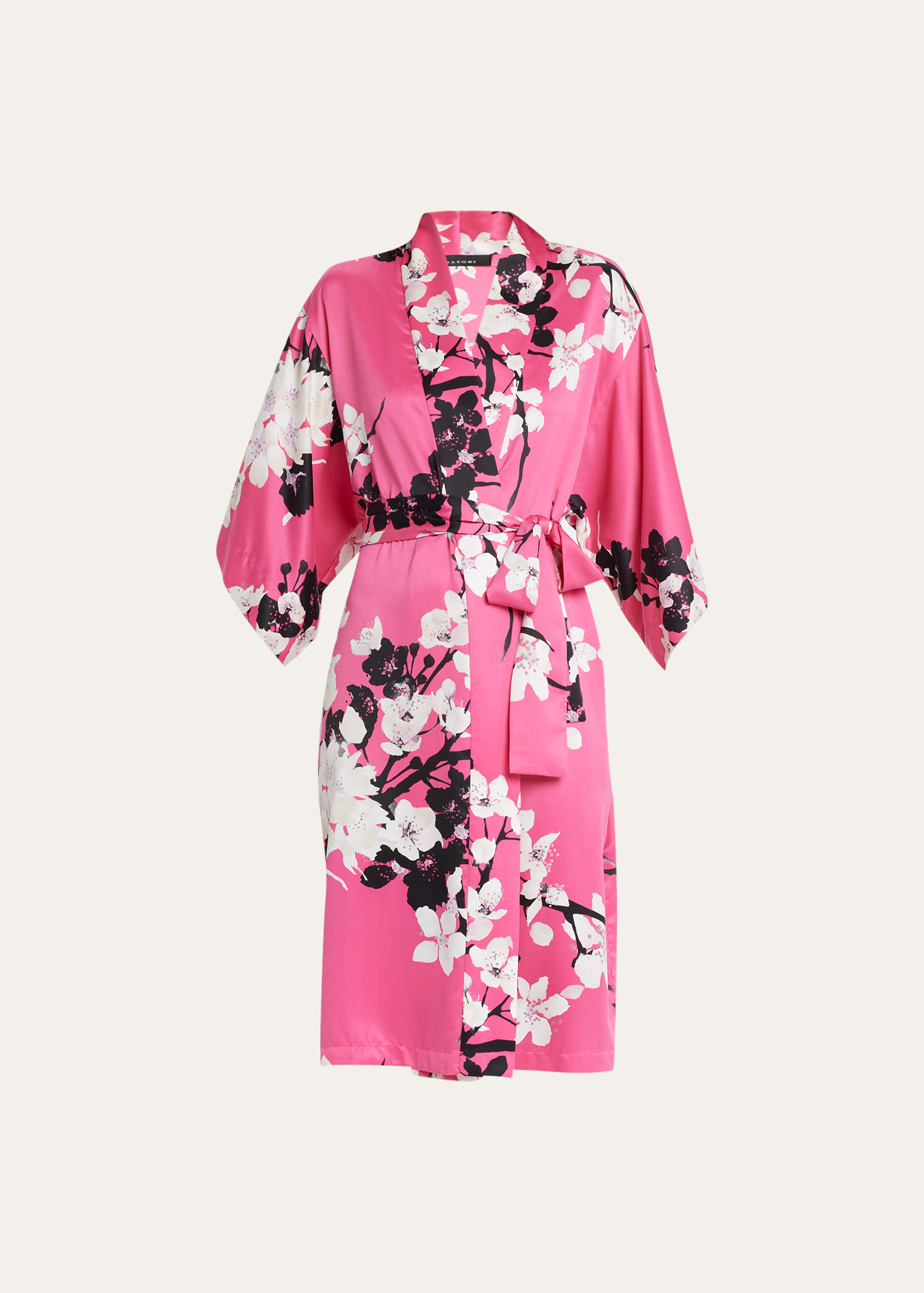 Natori Kyoto Floral-print Charmeuse Robe In Pink Multi